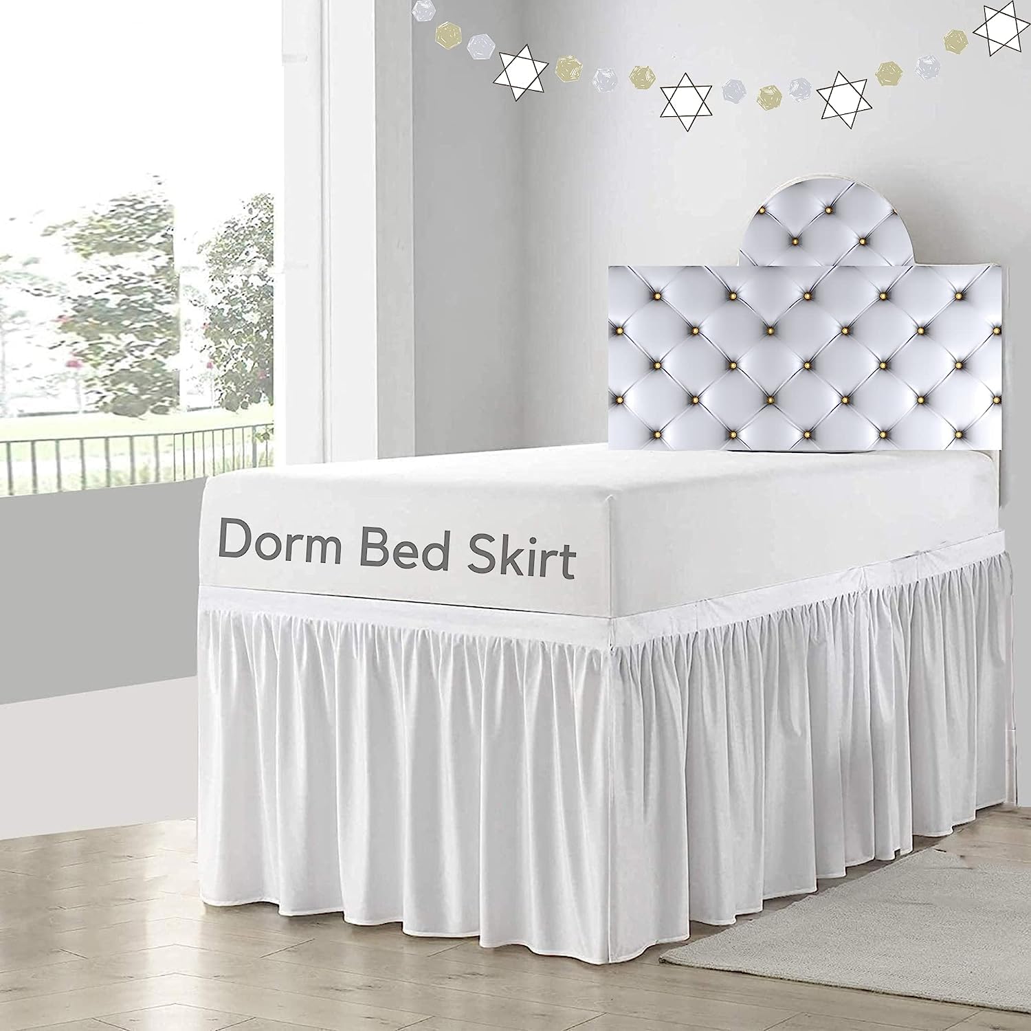 Twin XL Dorm Bed Skirt - 100% Soft Microfiber College Bedding with Ruffled Design (32 Inch, White) - Perfect for Dorm Rooms, Guest Beds & College Dorm Essentials
