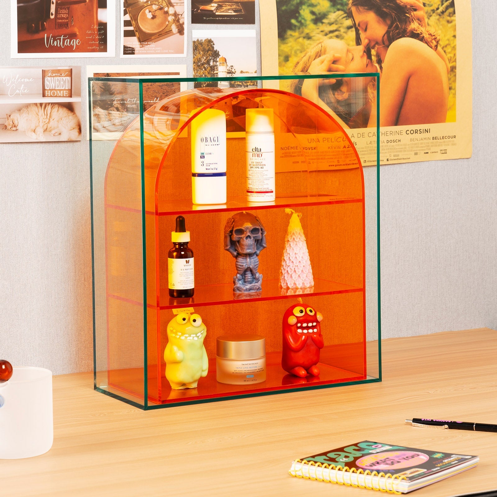 Ventray Acrylic Arched Multi-Layer Storage Shelf for Home Organization - Orange | Perfect for Bathroom, Kitchen, and Office Storage Solutions