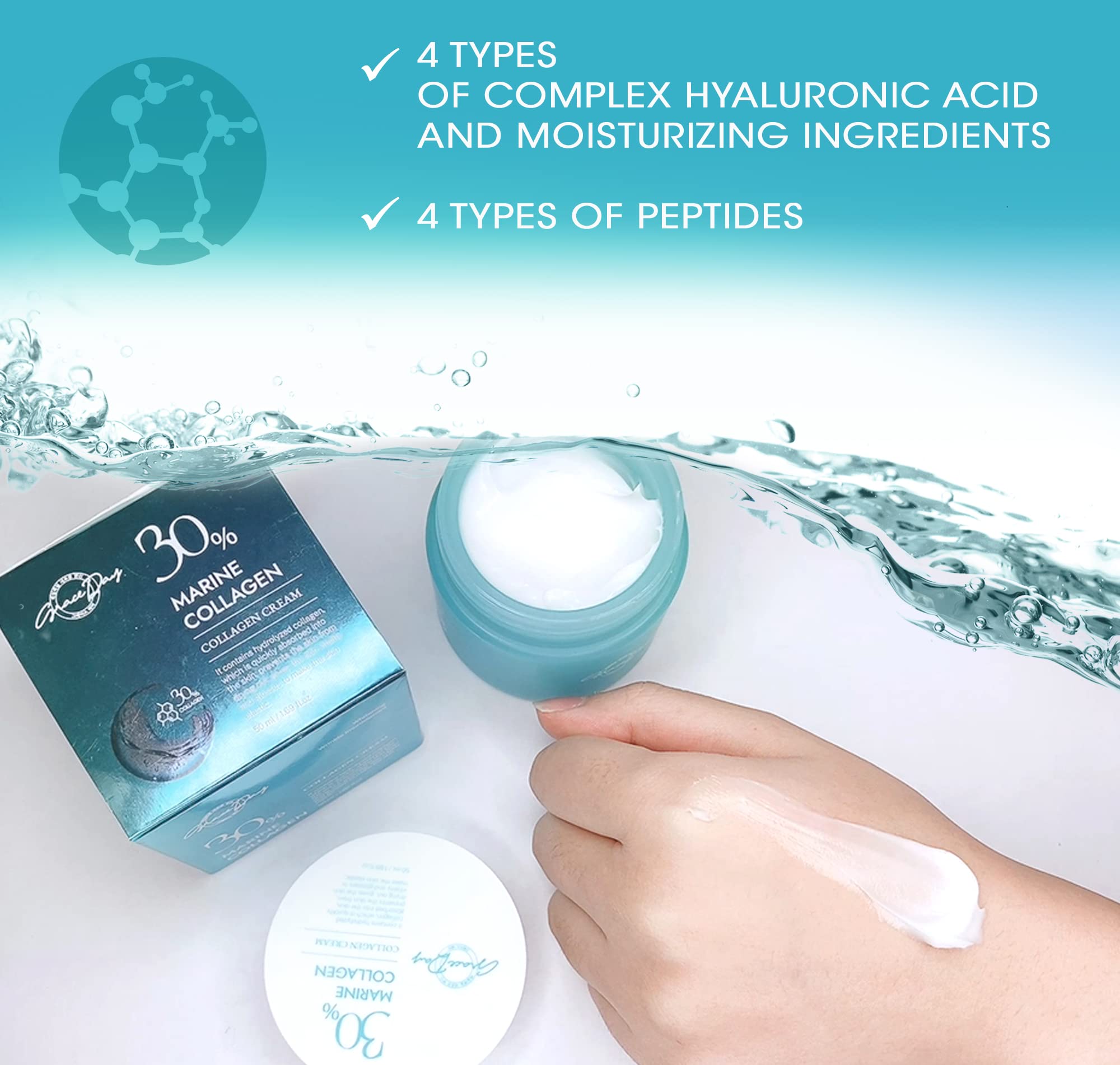 Premium Marine Collagen Anti-Aging Face Cream with Peptides & Hyaluronic Acid - Deep Hydration Day & Night Moisturizer for Wrinkles & Fine Lines - Antioxidant-Rich Korean Skincare (3.4 oz) - Perfect for Dry Skin & Mature Skin Care Routine