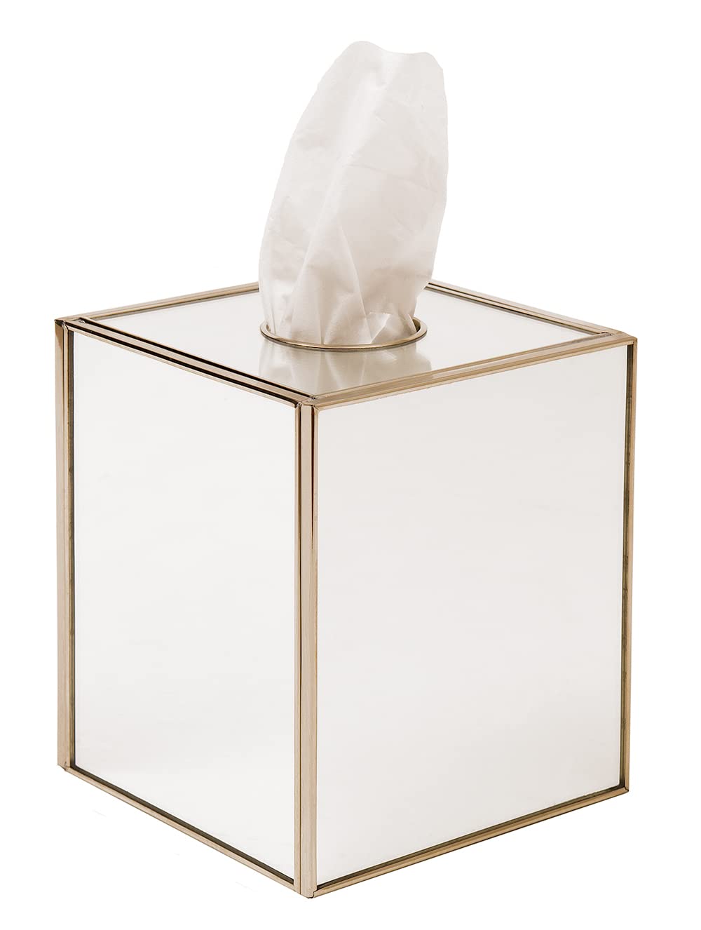 Brushed Nickel Tissue Box Cover with Mirrored Sides & Silver Edging - Elegant Bathroom & Bedroom Decor for Vanity, Nightstand, Desk, and Guest Room Organization