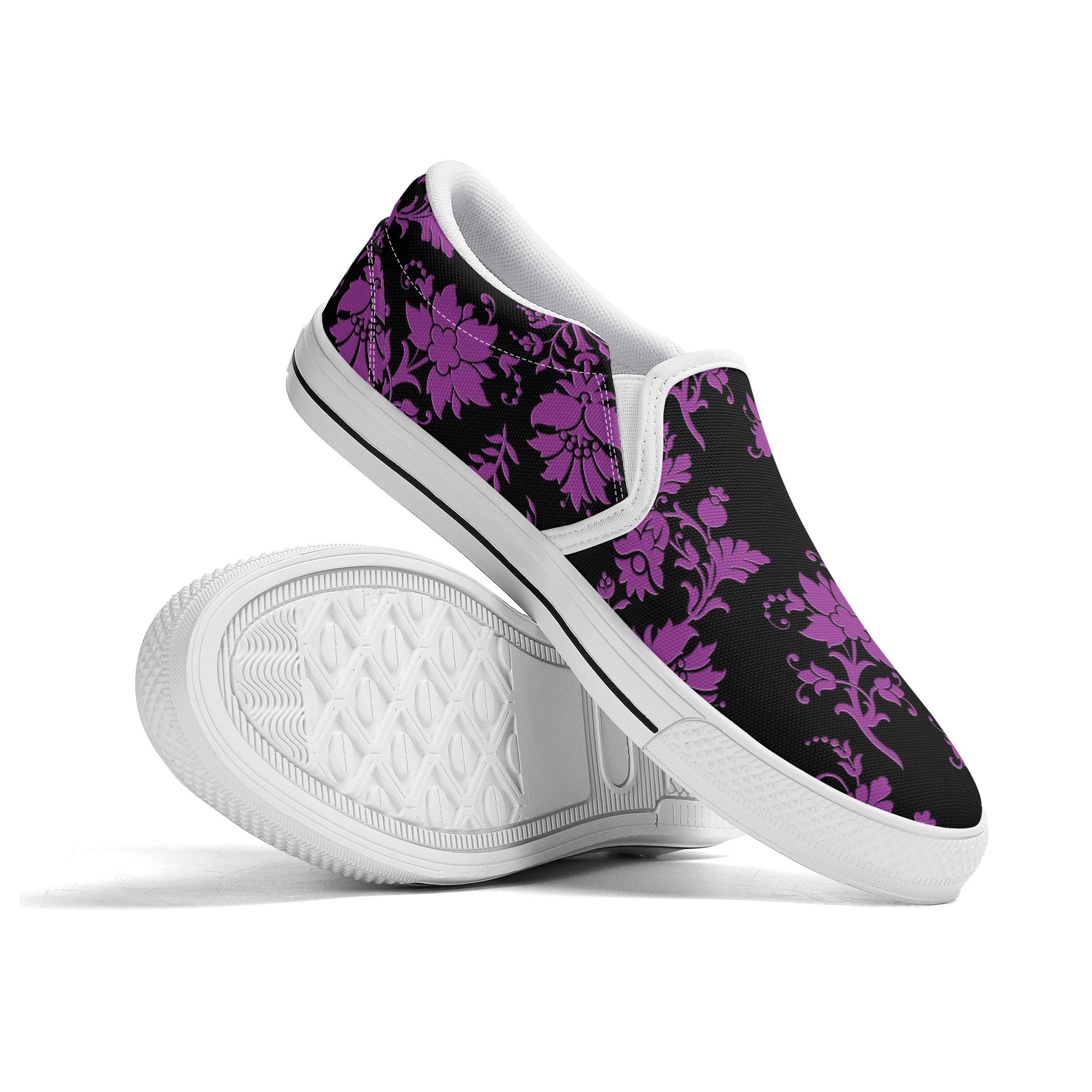**Women's Purple Floral Slip-On Shoes - Comfortable & Stylish Casual Loafers for Walking, Work & Everyday Wear**