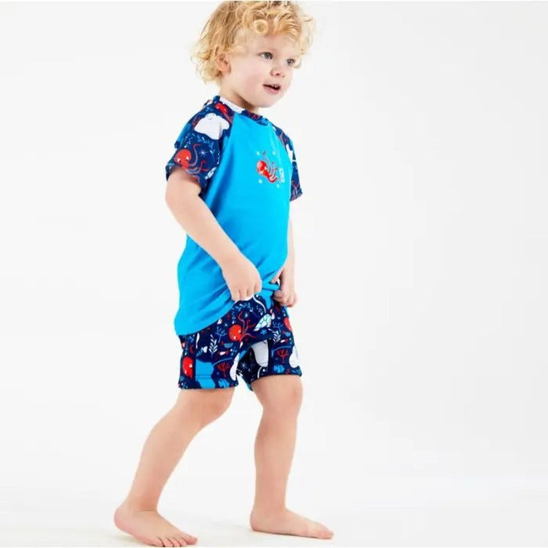 Boys' Rashguard Swim Shirt - UPF 50+ Sun Protection, Quick Dry, Short Sleeve Swim Top for Kids - Perfect for Beach, Pool & Water Sports Activities