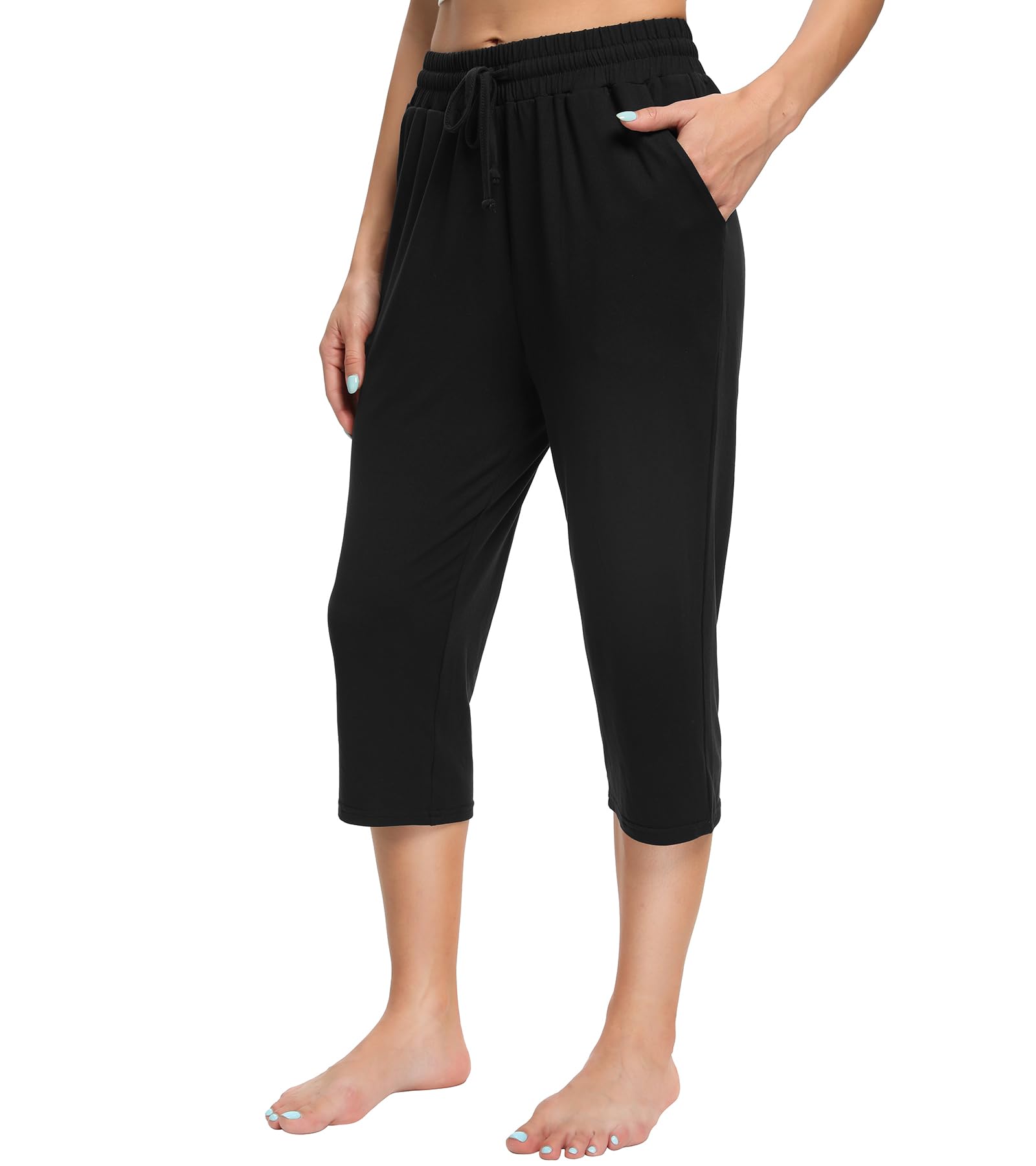 OLIKEME Women's High Waisted Yoga Capri Pants - Loose Fit Drawstring Lounge Sweatpants for Running, Gym & Workout with Pockets | Comfortable Athletic Wear for Yoga, Pilates & Casual Outfits