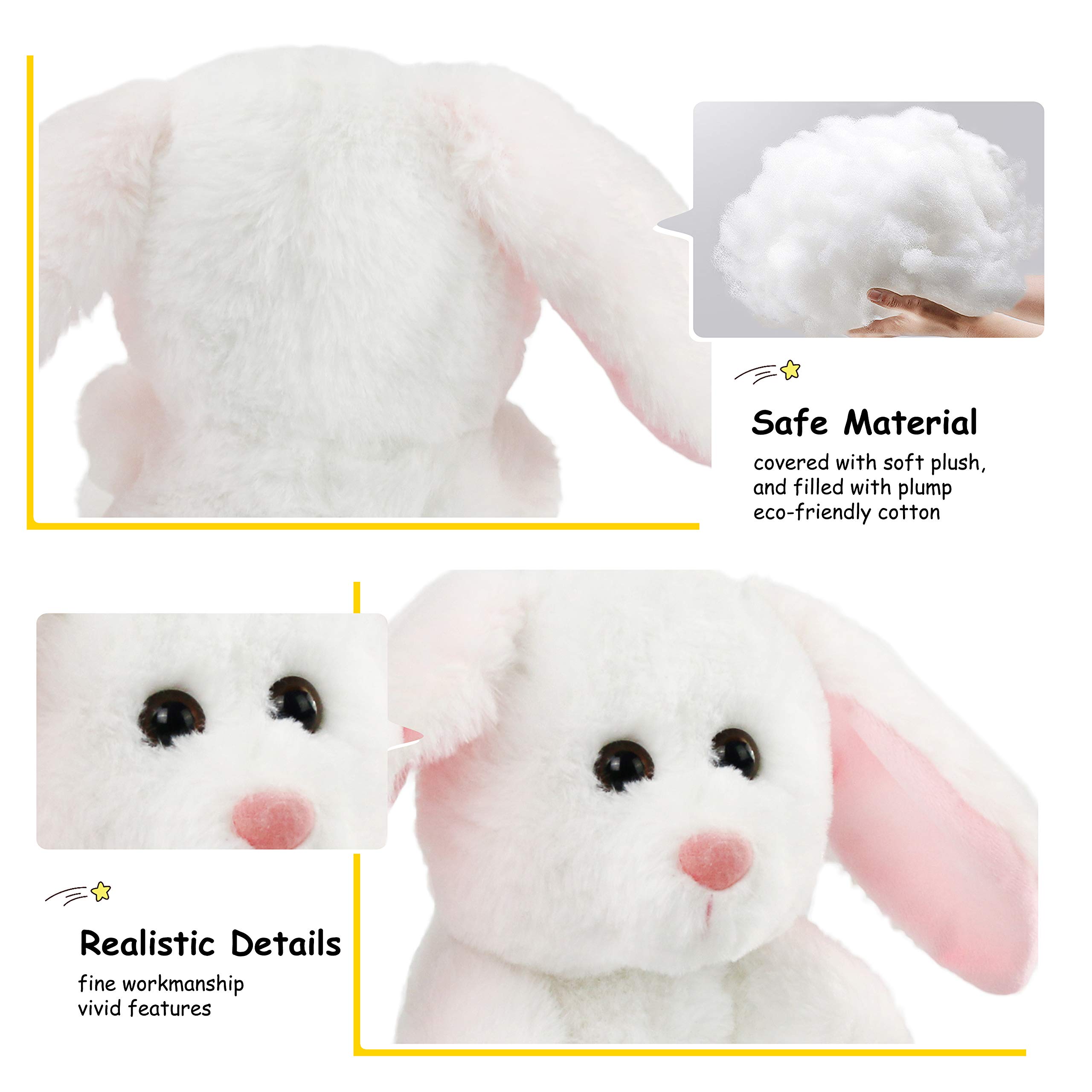 BSTAOFY LED Light Up White Bunny Stuffed Animal - Soft Plush Toy with Lop Ears, 8