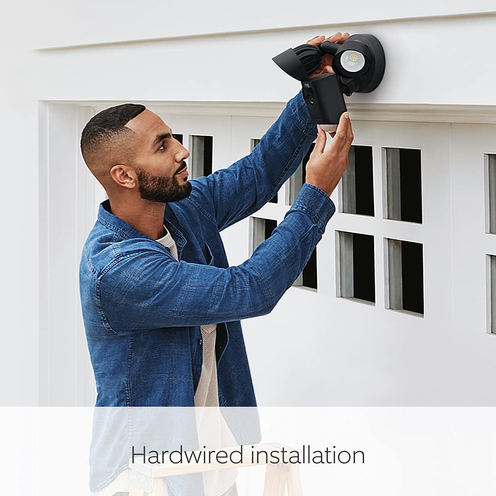 Certified Refurbished Ring Floodlight Cam Wired Plus - Outdoor Security Camera with 1080p HD Video, Motion-Activated LED Floodlights, Built-in Siren & WiFi | Weatherproof Hardwired Home Security System Alternative to CCTV | Perfect for Driveway, Garage & Backyard Surveillance - Black
