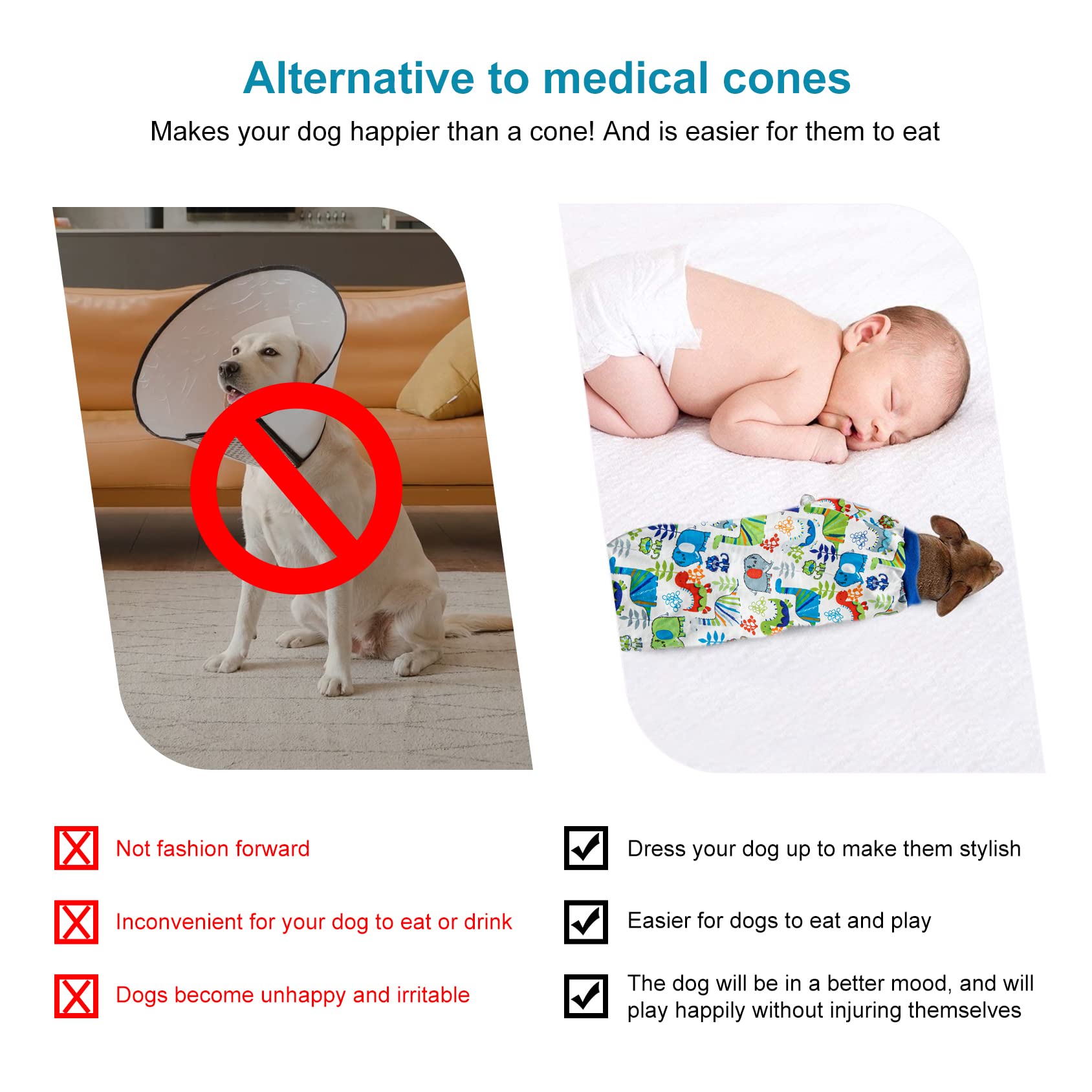 LovinPet Medium Dog Onesie - Large Dog Pajamas, Lightweight Stretchy Fabric, White Dinosaur Print, Dog Jumpsuit for Anxiety Relief | Easy to Wear Pet Costume for Parties & Halloween | Blue Grey (Perfect for Pet Photo Shoots, Birthday Celebrations & Comfort Wear)