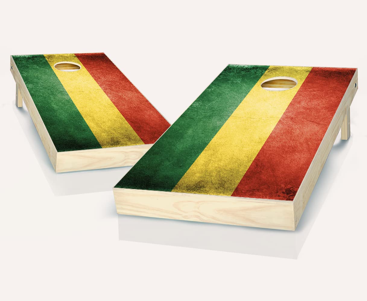 Skip's Garage Rasta Flag Cornhole Game Set - 2 Boards & 8 Bean Bags with Accessories - Premium Outdoor Lawn Game for Backyard Parties, Tailgating & Beach Fun