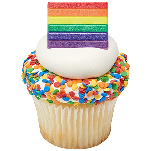 24 Pack Rainbow Pride Cupcake Rings Toppers - Colorful LGBTQ+ Party Decorations for Pride Month, Birthday, Wedding, and Celebration Cakes