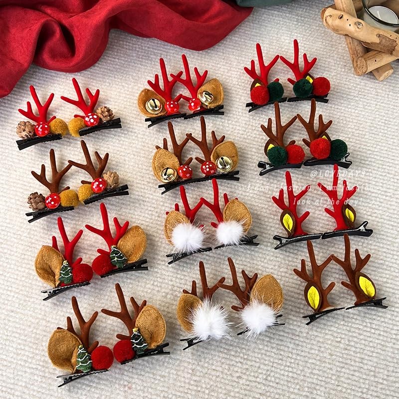 Cute Reindeer Antler Hair Clips - Christmas Hair Accessories for Women, Girls, Boys & Kids | Festive Holiday Headwear for Parties, Family Photos & Pet Costumes (Brown Christmas Tree Design)
