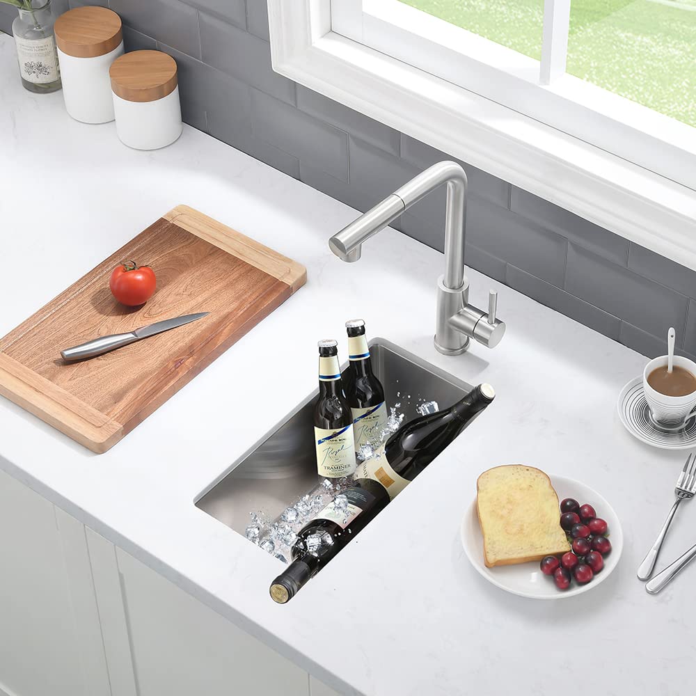 10x18 Inch Undermount Bar Sink - 16 Gauge Stainless Steel Small Wet Bar Prep Sink with Tight Radius for RV & Outdoor Kitchen - Includes Bottom Grid & Drain - Perfect for Compact Spaces, Entertaining & Food Prep