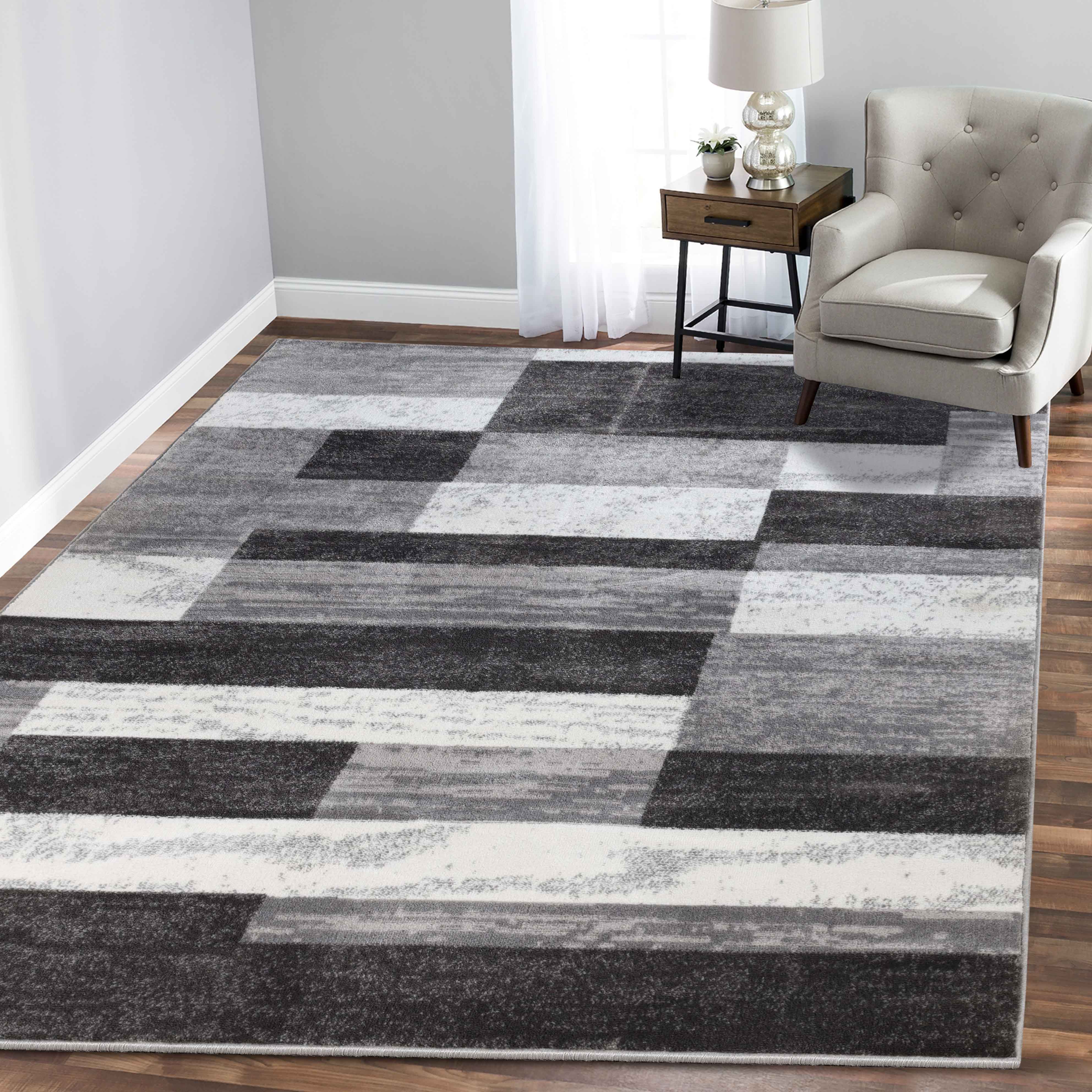 Stylish Rockwood Contemporary Geometric Patchwork Area Rug - Non-Slip Indoor Runner for Living Room, Bedroom & Office Decor