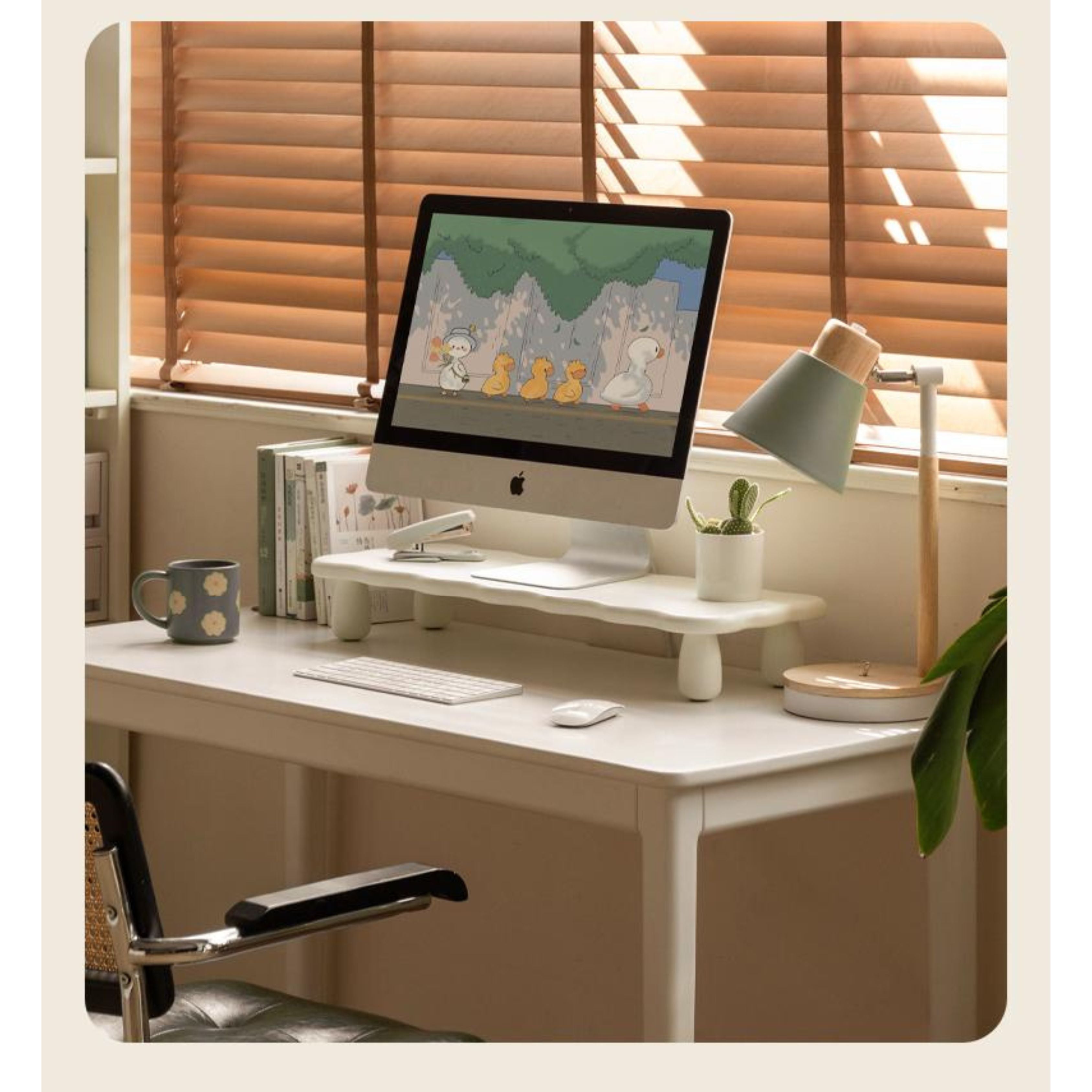Premium Birch Solid Wood Computer Stand with Storage Shelf - Ergonomic Laptop & Monitor Riser for Home Office Desk Organization