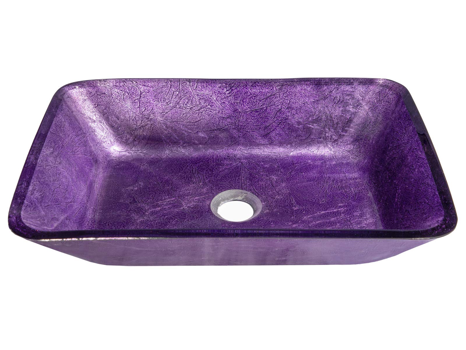 Modern Rectangular Purple Foil Glass Vessel Bathroom Sink - Elegant Vanity Basin for Contemporary Home Decor, Perfect for Powder Rooms and Luxury Bathrooms