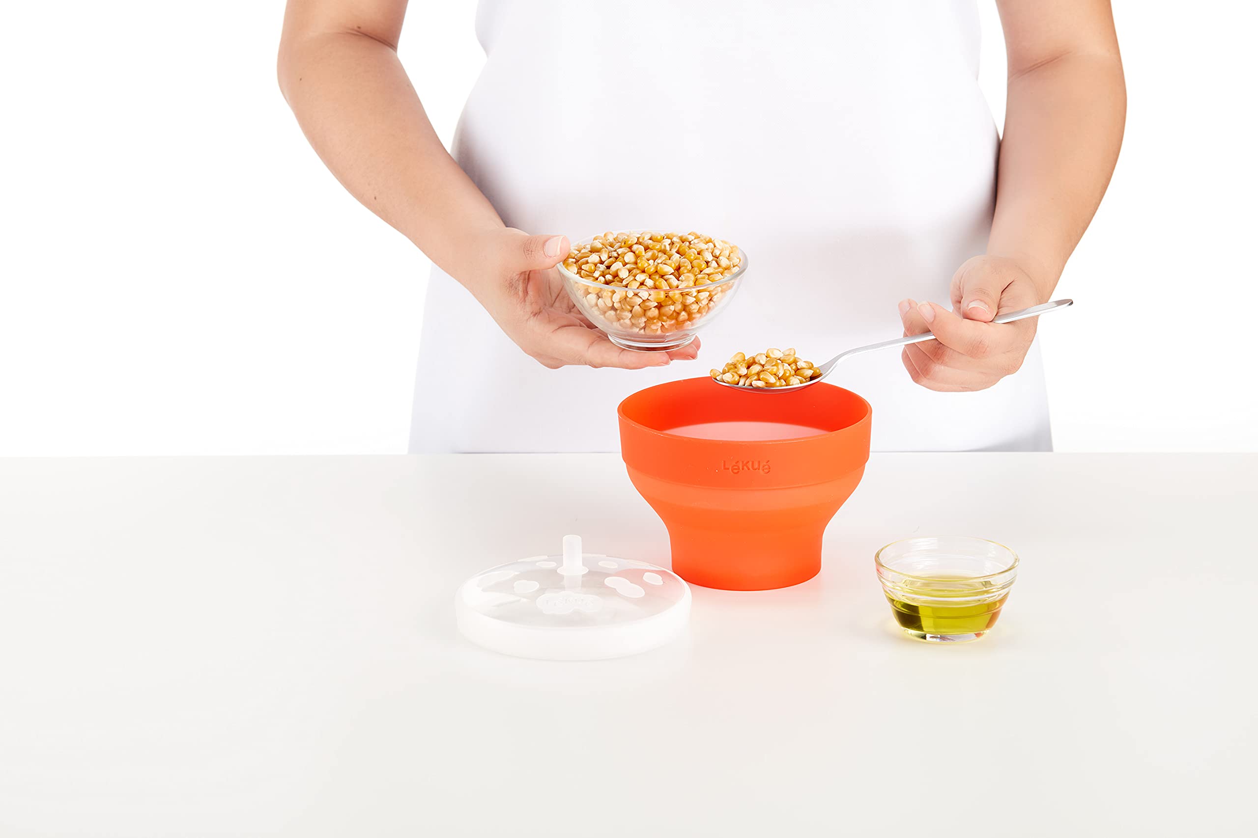 Lékué Mini Microwave Popcorn Maker - 5 x 3.5 Inches, BPA-Free, Red - Perfect for Healthy Snacking at Home, Office, or Movie Nights