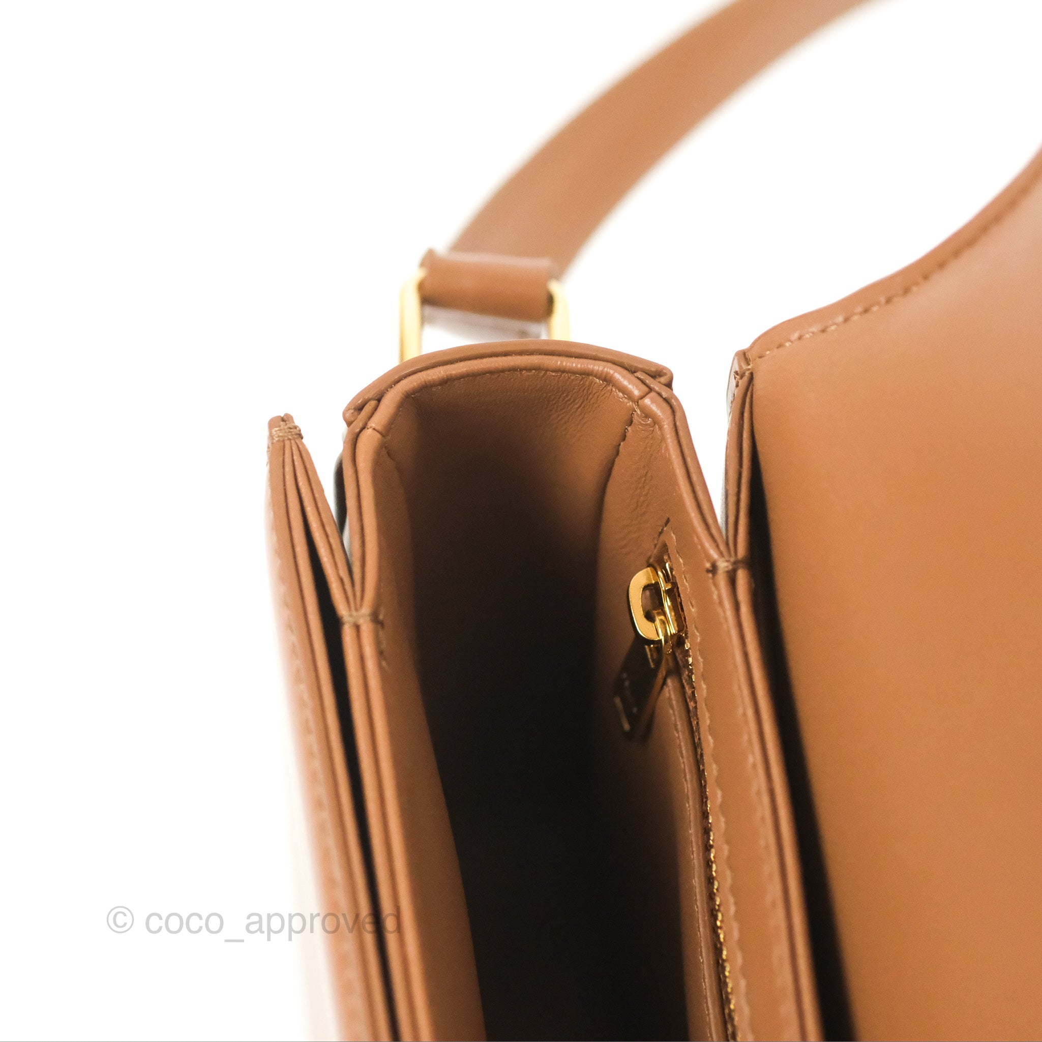 Celine Teen Triomphe Bag in Shiny Calfskin Bronze - Luxury Crossbody Purse for Women, Perfect for Date Night & Evening Events