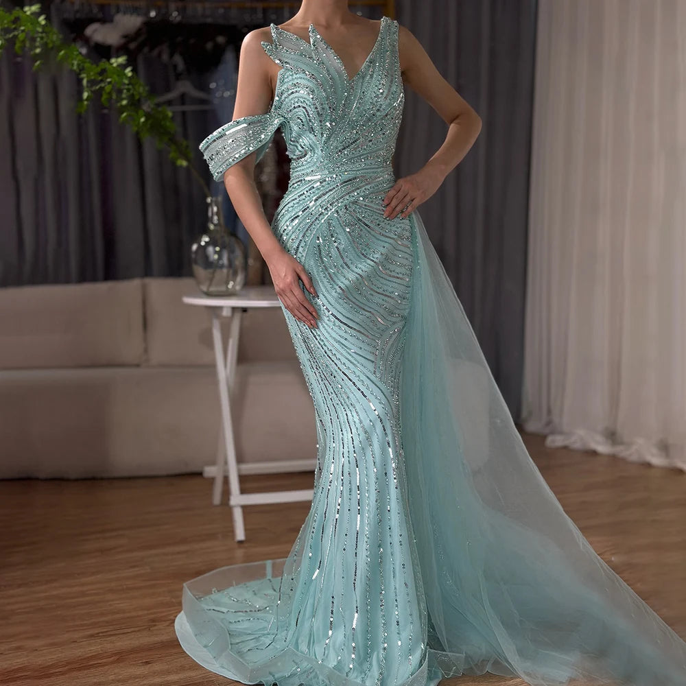 Elegant One Shoulder Beaded Long Evening Dress - Dubai Arabic Pink Mermaid Gown for Prom, Wedding & Formal Occasions | LA72662A