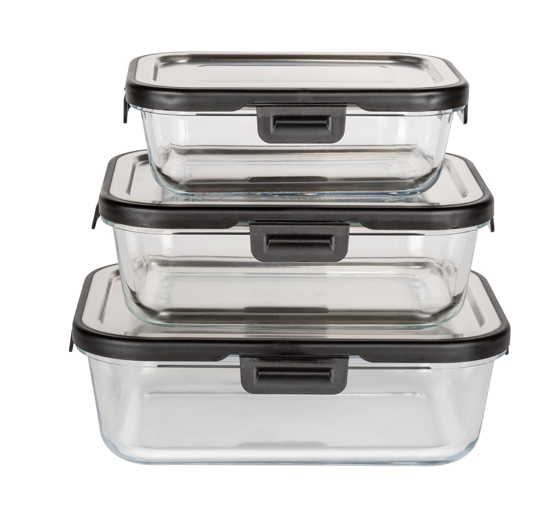 WENKO 1.5L Airtight Glass Food Storage Container with Stainless Steel Lid - Dishwasher Safe, Stackable & Leak-Proof (23 x 7.5 x 17 cm) - Perfect for Meal Prep, Leftovers & Pantry Organization