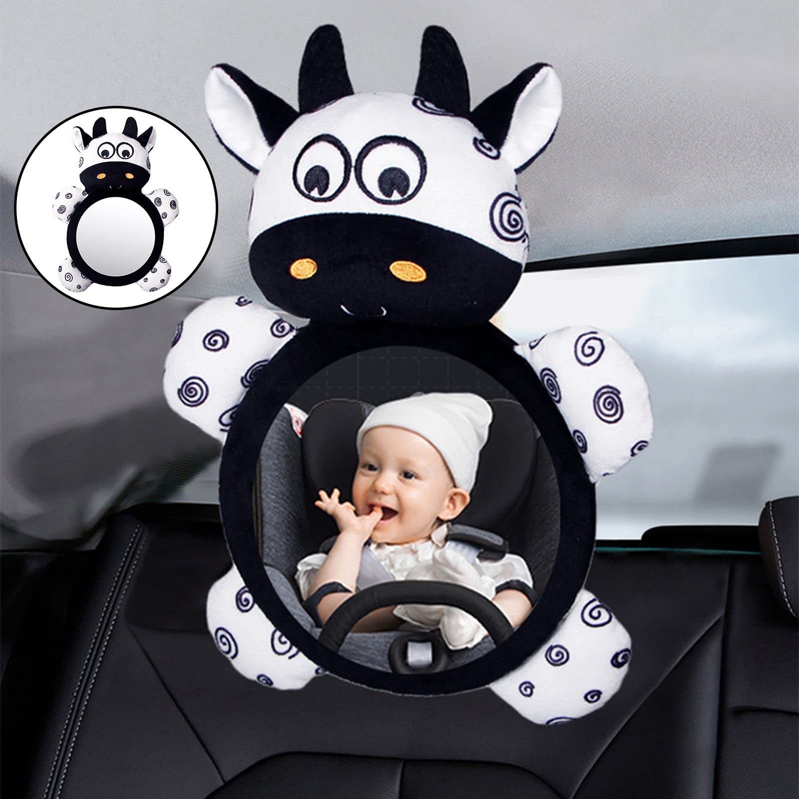 Baby Car Seat Observation Mirror - Rear Facing Safety Mirror for Infant & Toddler with Cute Cow Design | Perfect for Road Trips, Daily Commutes & Backseat Monitoring