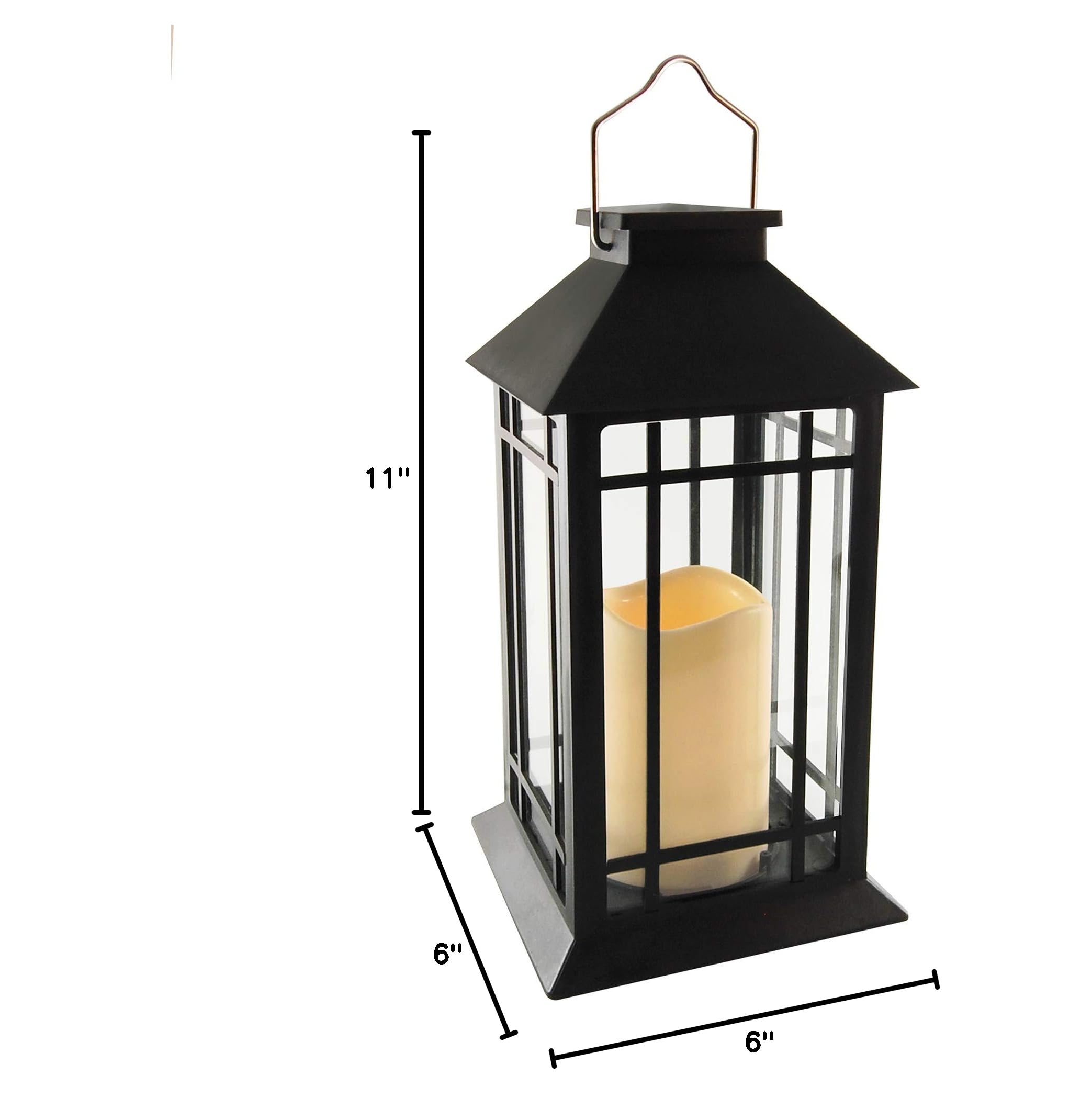 LumaBase Solar Powered LED Candle Lantern - Black Outdoor/Indoor Window Decor for Patio, Garden & Emergency Lighting