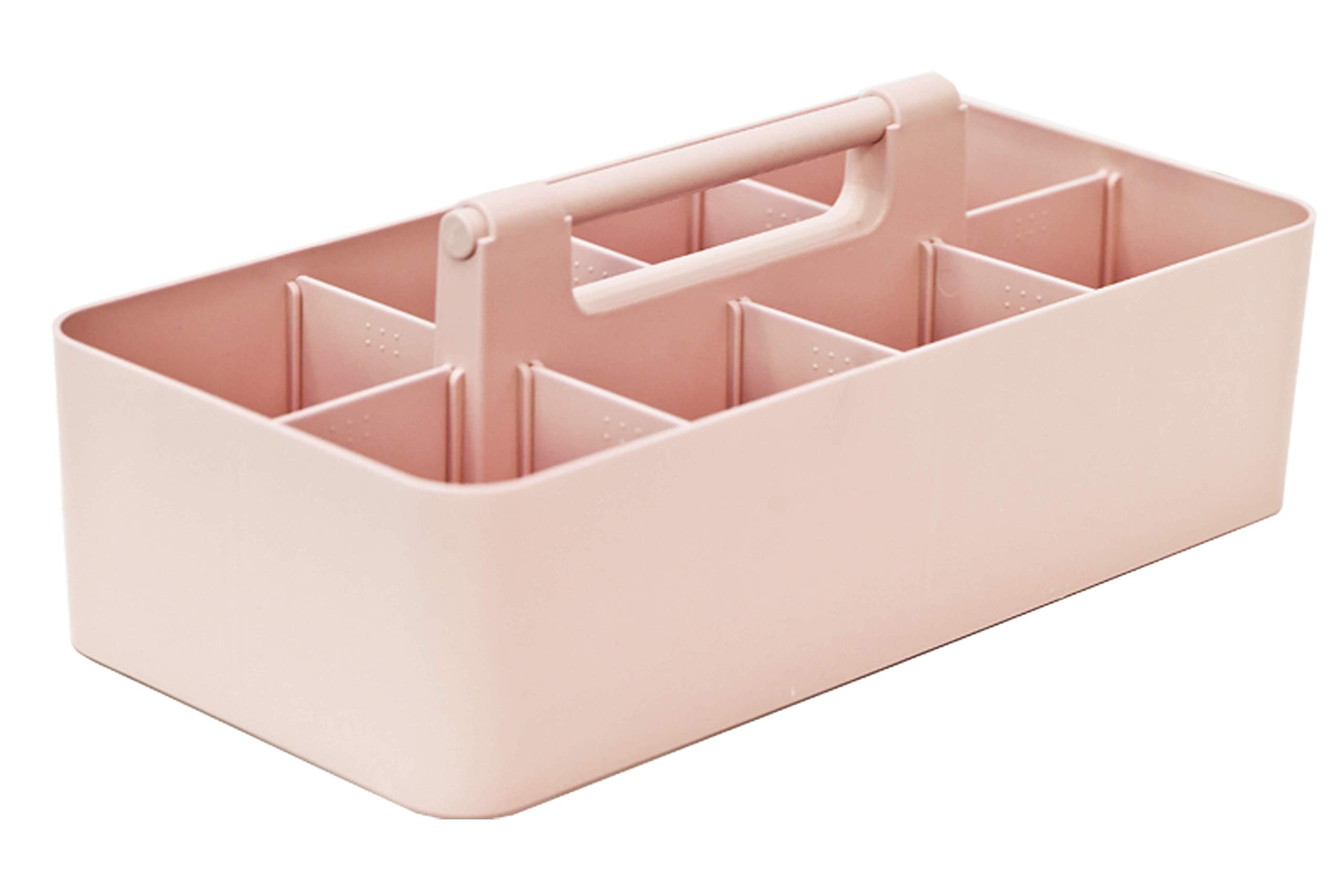 Portable Makeup Organizer with Handle - Plastic Divided Storage Caddy for Bathroom, Travel & Vanity | Made in USA (Indie Pink) | Perfect for Cosmetics, Brushes & Skincare Products Organization