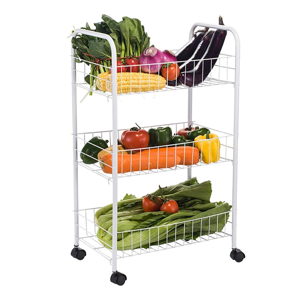 3-Tier Rolling Kitchen Cart - Stainless Steel Storage Organizer for Fruits, Vegetables & Bathroom Essentials - White - Perfect for Small Spaces, Pantry & Home Organization