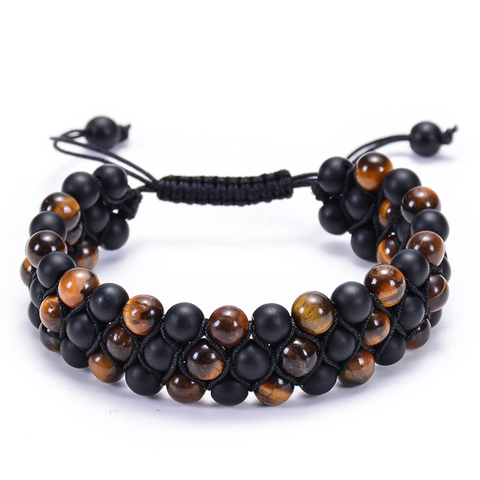 BCughia Beaded Bracelet for Women & Men - 3 Layer Lava Stone Multi-Row Adjustable Braided Bead Bracelet Set - Boho Chic Jewelry Gift for Birthday, Anniversary | Perfect for Everyday Wear, Yoga & Meditation
