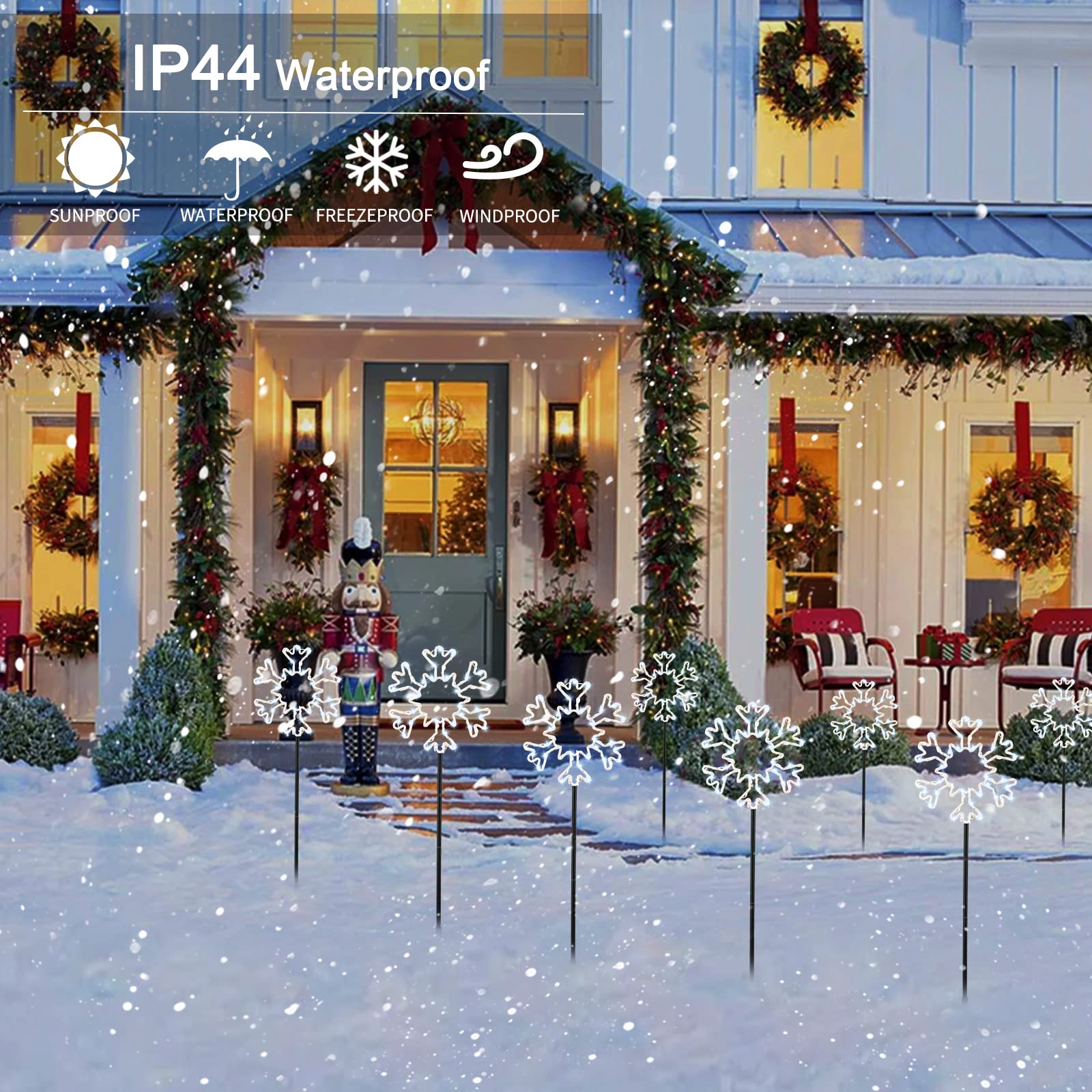 10 Large Snowflake Christmas Pathway Lights Outdoor Decorations - Weatherproof Yard Stake Lights for Patio, Driveway, Sidewalk & Walkway | Perfect for Holiday Decor, Winter Weddings & Festive Outdoor Lighting