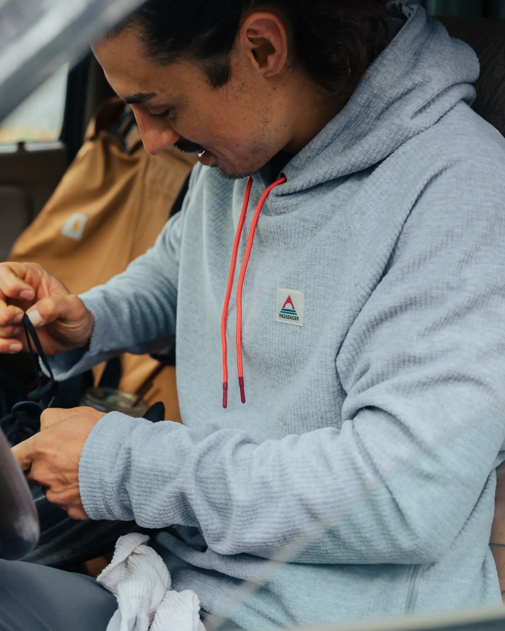 Eco-Friendly Recycled Grid Polar Fleece Hoodie - Gray Marl | Warm Winter Pullover for Outdoor Activities & Casual Wear