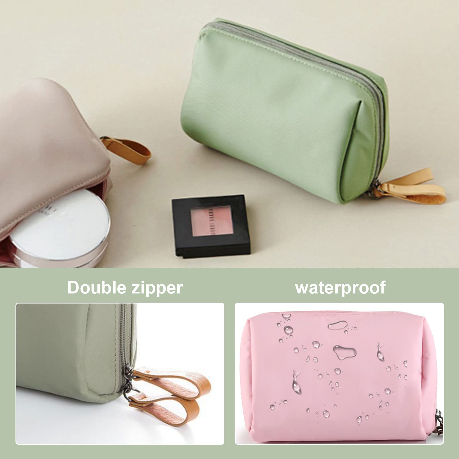 TSHAOUN Small Travel Makeup Bag - Waterproof Cosmetic Pouch with Zipper for Women | Portable Toiletry Organizer | Perfect for Vacation, Gym & Daily Use (Green & Pink)