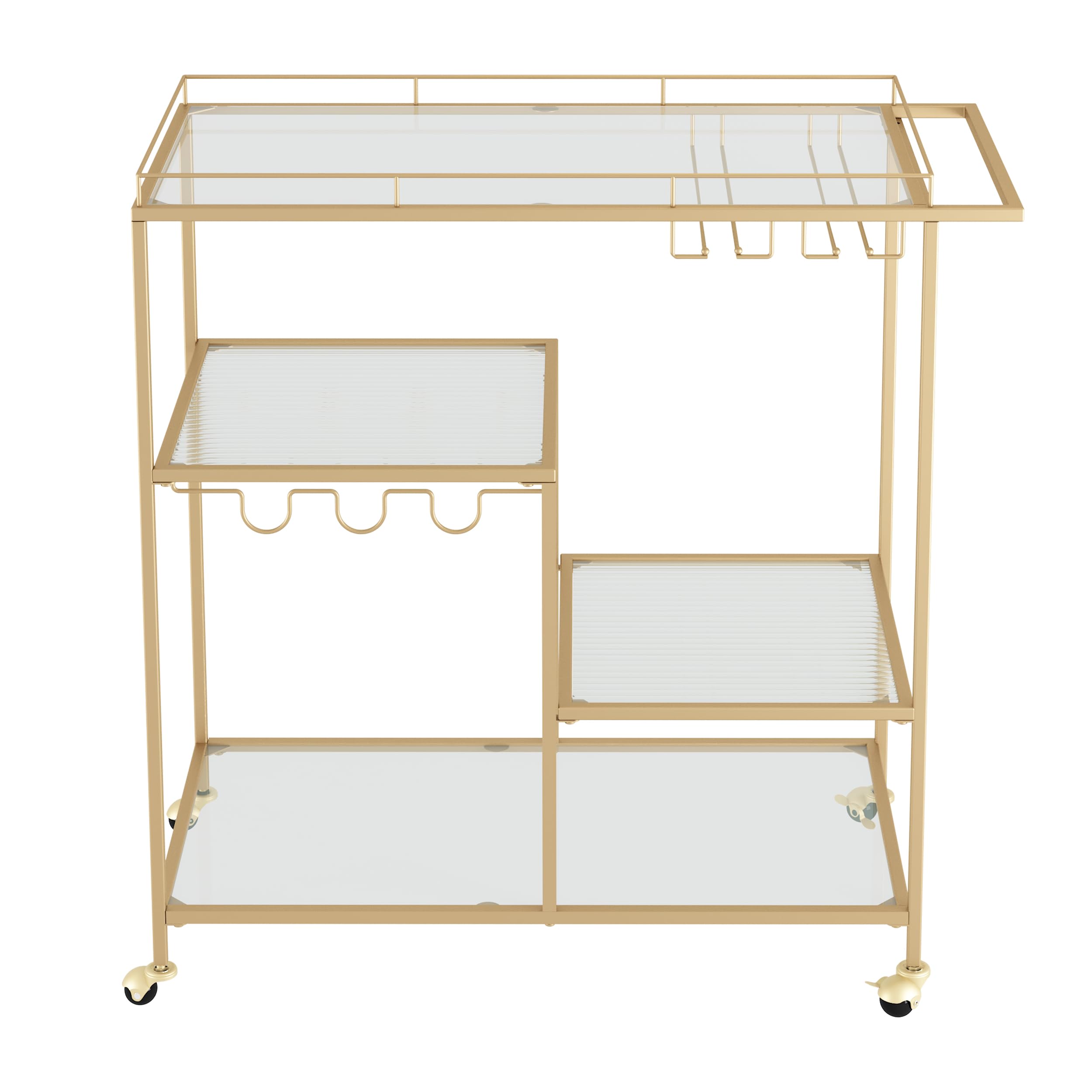 Gold Serving Bar Cart for Living Room - Home Island Mini Bar with Wine Glass Storage Shelf | Perfect for Entertaining, Cocktail Parties & Small Space Decor