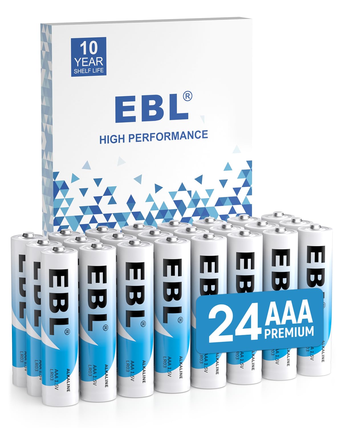 EBL 24-Pack AAA Alkaline Batteries 1.5V - Long Lasting Triple A Batteries for Toys, Remote Controls, Flashlights & More - 10 Year Shelf Life - Ideal for Household & Office Devices