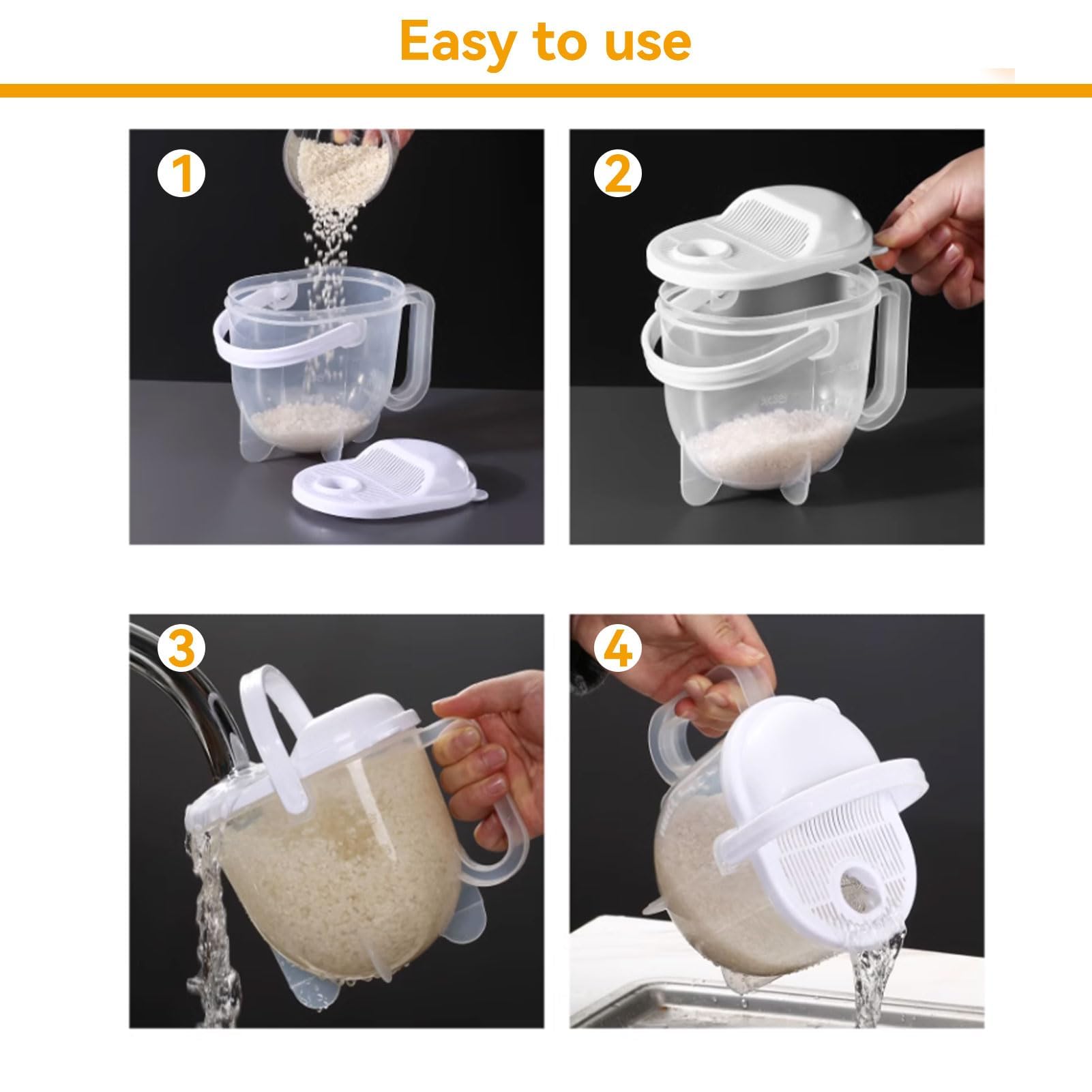 14oz Rice Washer & Grain Strainer - Plastic Quinoa, Rice, Bean Washing Bowl with Handle - Kitchen Colander for Vegetables, Fruits & Pasta - Perfect for Meal Prep & Healthy Cooking