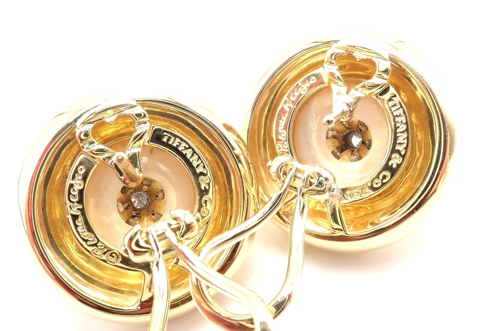 Authentic Tiffany & Co Picasso 18k Yellow Gold Diamond Mabe Pearl Earrings - Luxury Jewelry for Women, Perfect for Weddings, Anniversaries & Special Occasions