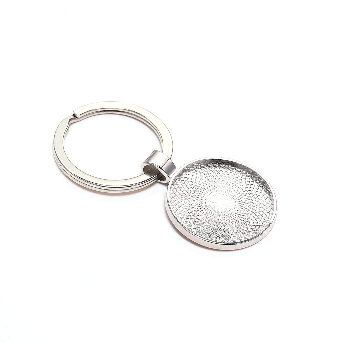5-Piece DIY Keychain with 25mm Pendant Bezel Blank - Rhodium Plated Base Setting for Cameo Glass Cabochon - Jewelry Making Supplies & Key Ring Accessories (Perfect for Handmade Gifts, Craft Projects & Personal Accessories)