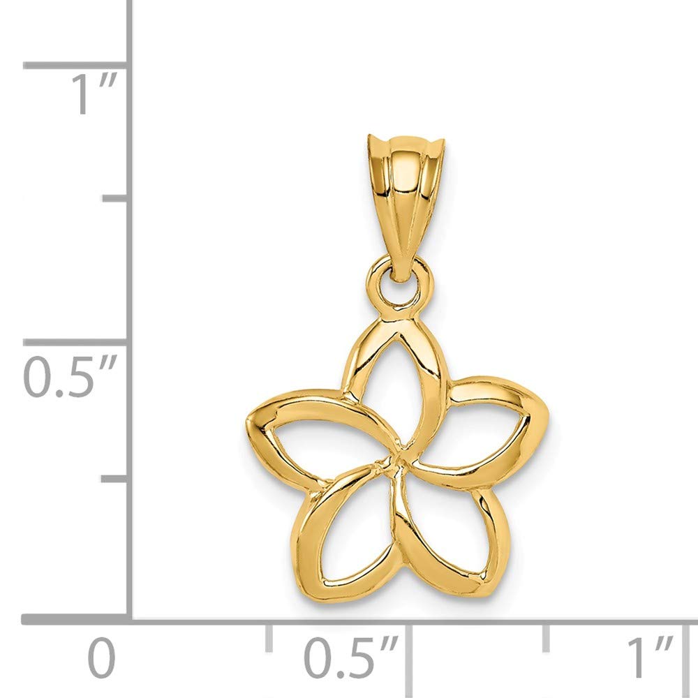 14K Yellow Gold Plumeria Pendant Necklace - 22mm x 14mm Dainty Floral Charm for Women, Perfect for Beach Vacations, Summer Outfits & Boho Jewelry Collection
