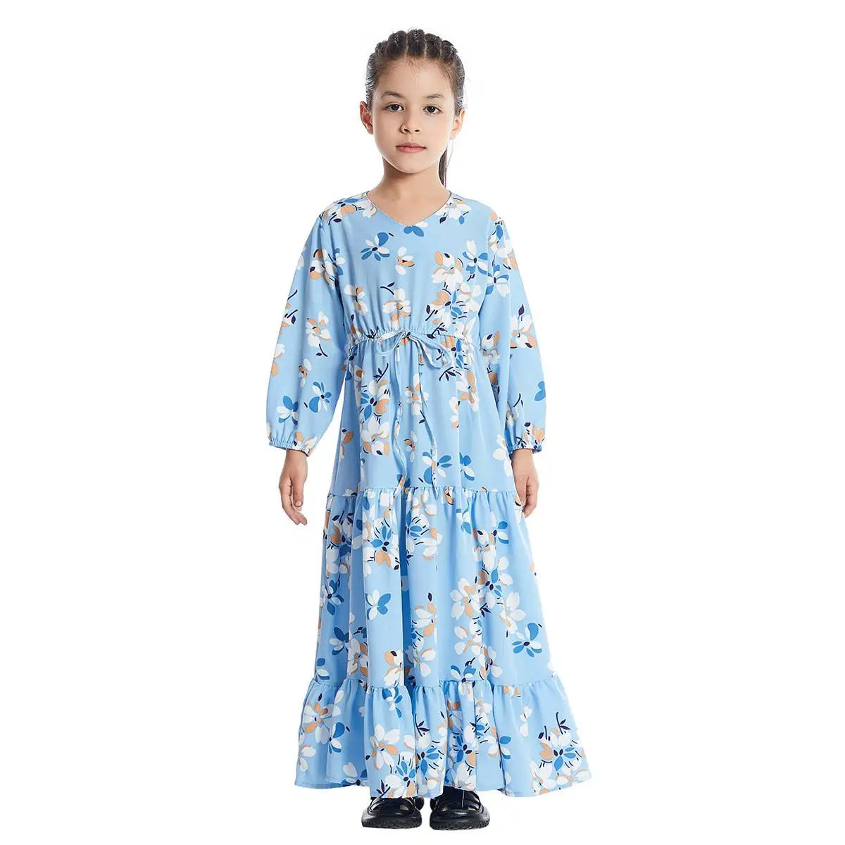 Elegant Floral Printed Middle Eastern Arab Abaya Dress for Women - Modest Islamic Fashion #25621 | Perfect for Prayer, Eid, and Special Occasions