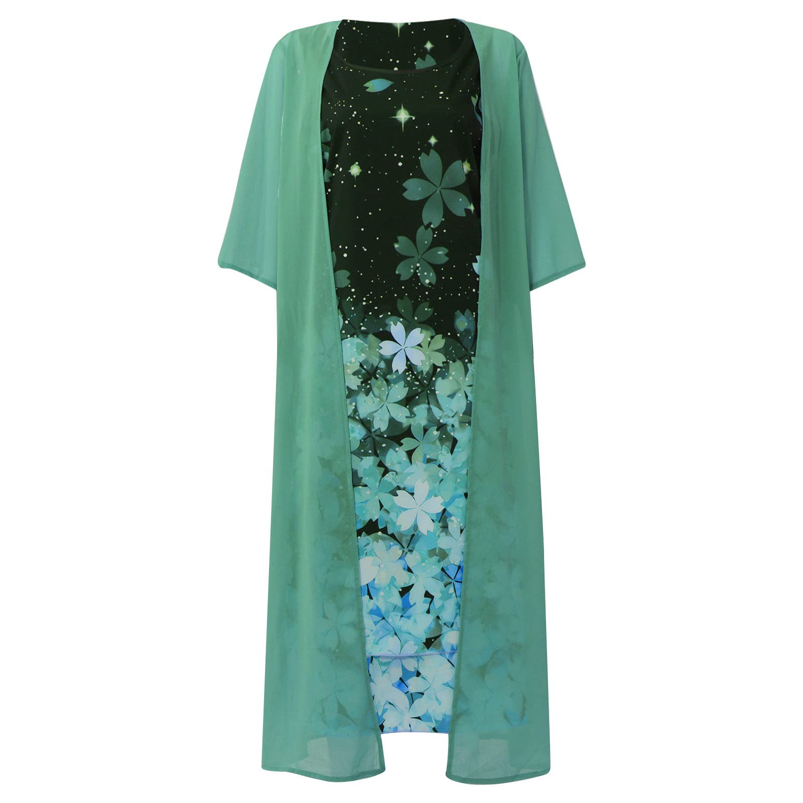 Elegant Women's Chiffon Two Piece Set - Midi Dress with Cardigan for Wedding Guest, Party & Casual Wear | Flowy Sleeveless Outfit for Summer & Special Occasions