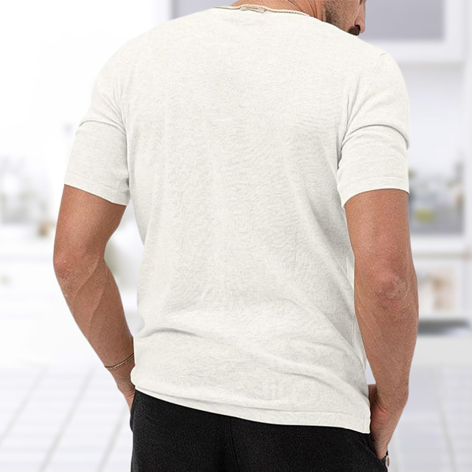 **Men's V-Neck Short Sleeve T-Shirts - Summer Casual Tee for Beach, Travel & Everyday Wear - Comfortable Cotton Blouse Tops for Dads & Guys**    *Perfect for outdoor activities, vacations, or casual outings with friends and family.*