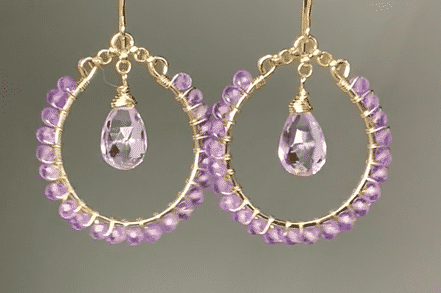 Lavender Pink Amethyst Chandelier Hoop Earrings - Gold Filled Dangle Earrings for Women, Elegant Boho Jewelry Gift for Party, Wedding & Special Occasions