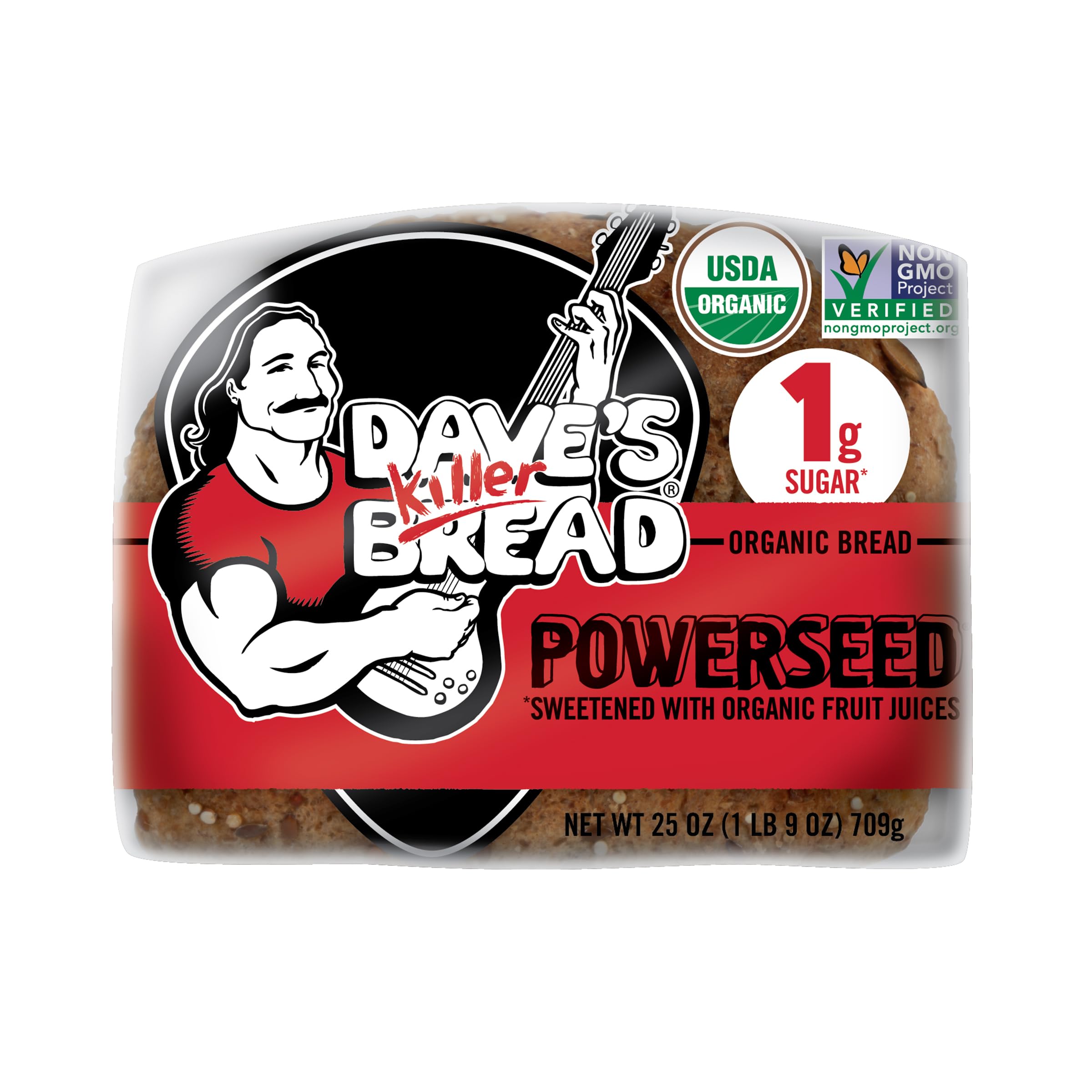 Dave's Killer Bread Powerseed Organic Bread - Seeded, 1g Sugar per Slice, 25oz Loaf | High Protein, Whole Grain Healthy Bread for Sandwiches, Toast & Breakfast