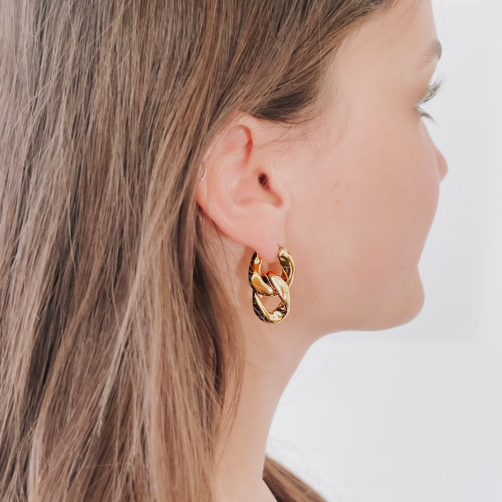 Urban Edge Gold Chain Link Earrings for Women - Waterproof & Hypoallergenic Fashion Jewelry - Perfect for Parties, Weddings & Everyday Wear