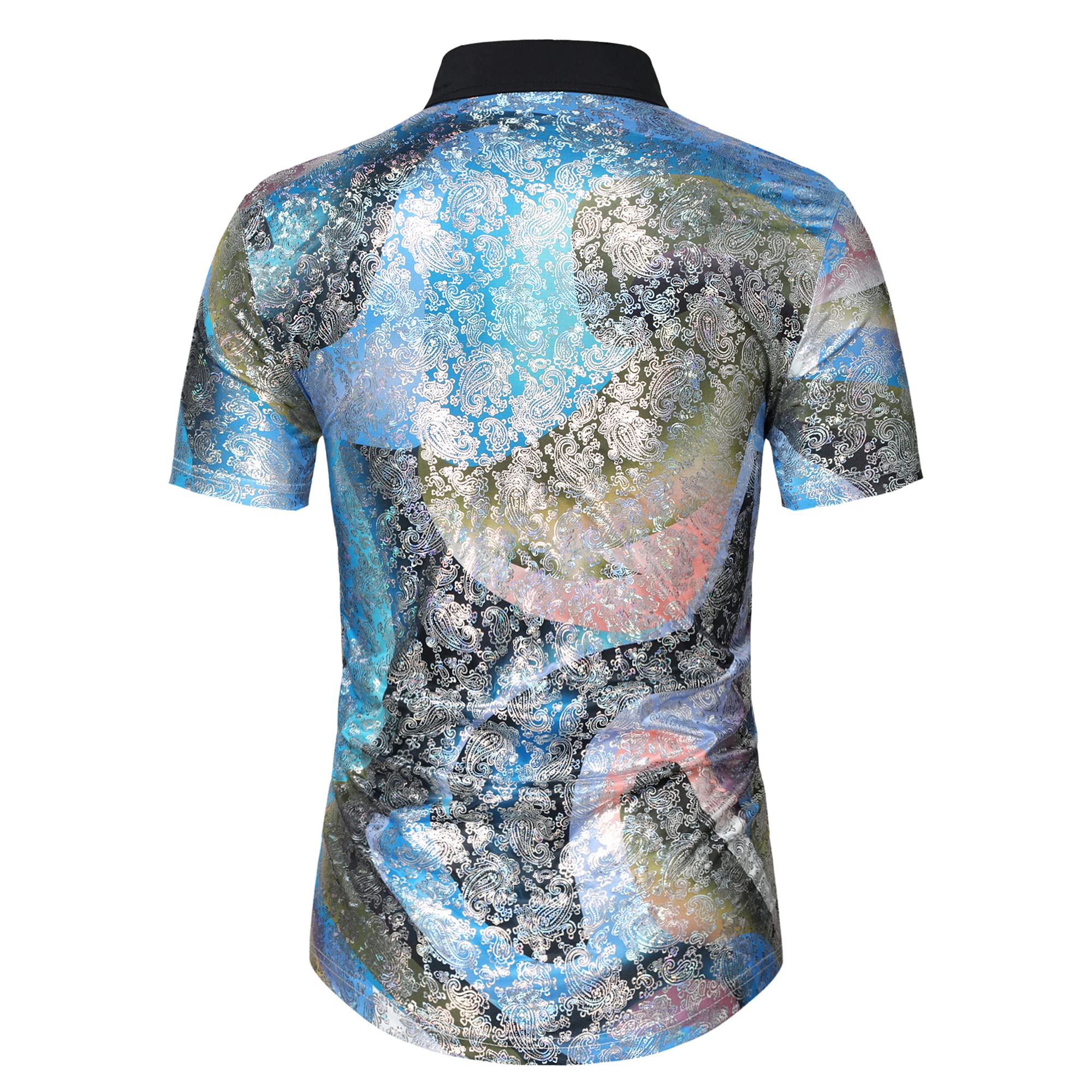 WULFUL Men's Disco Shirt with Sequins - 70s Retro Short Sleeve Button Down Shirt for Party, Costume & Nightclub Outfits | Perfect for Halloween, Themed Parties & Dance Events