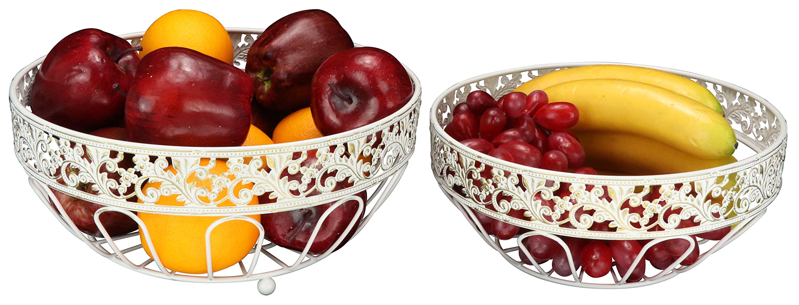 ROSYLINE 2 Tier Fruit Basket - White Brushed Bronze Kitchen Storage Organizer for Fruits, Vegetables, Snacks | Perfect for Countertop, Dining Table, Living Room & Pantry Organization