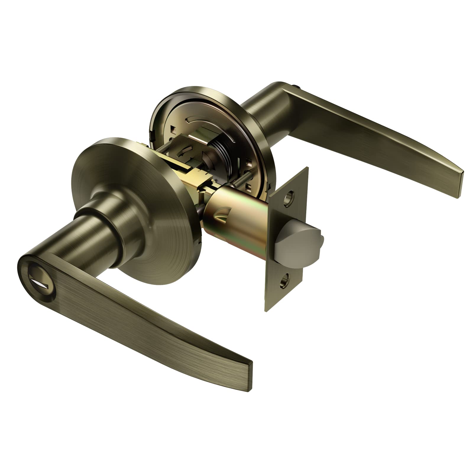 VICMEON Keyless Privacy Lever Door Handle - Reversible Interior Door Lock for Bedroom, Bathroom (Left/Right Hand, Antique Brass) | Secure & Stylish Home Office & Vacation Rental Solution