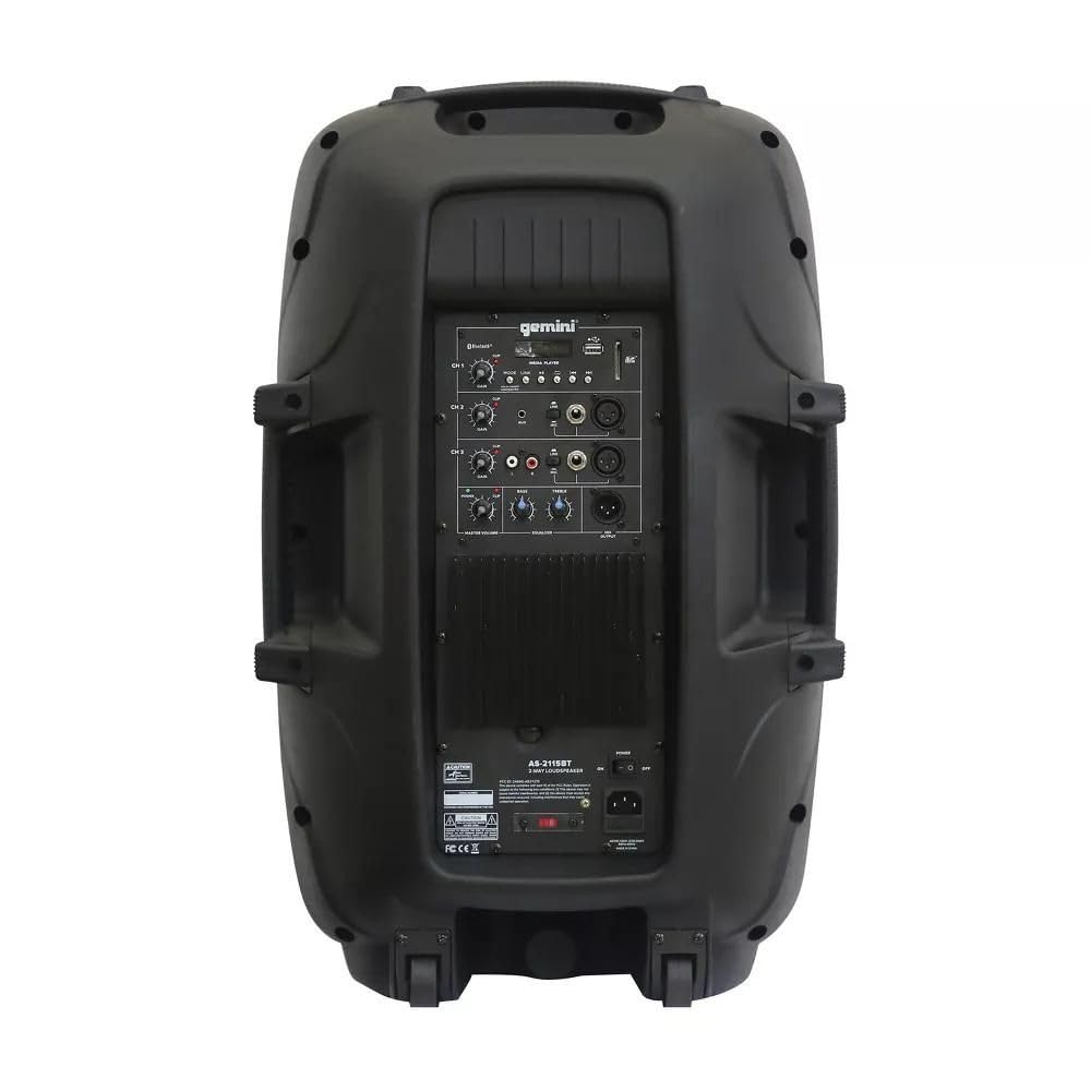Gemini Sound AS-2115BT 2000W 15英寸有源低音炮 DJ监听音箱 蓝牙PA扩声系统 搭配Auray SS-4420钢制音箱支架和XLR线 适用于派对、婚礼、户外演出
