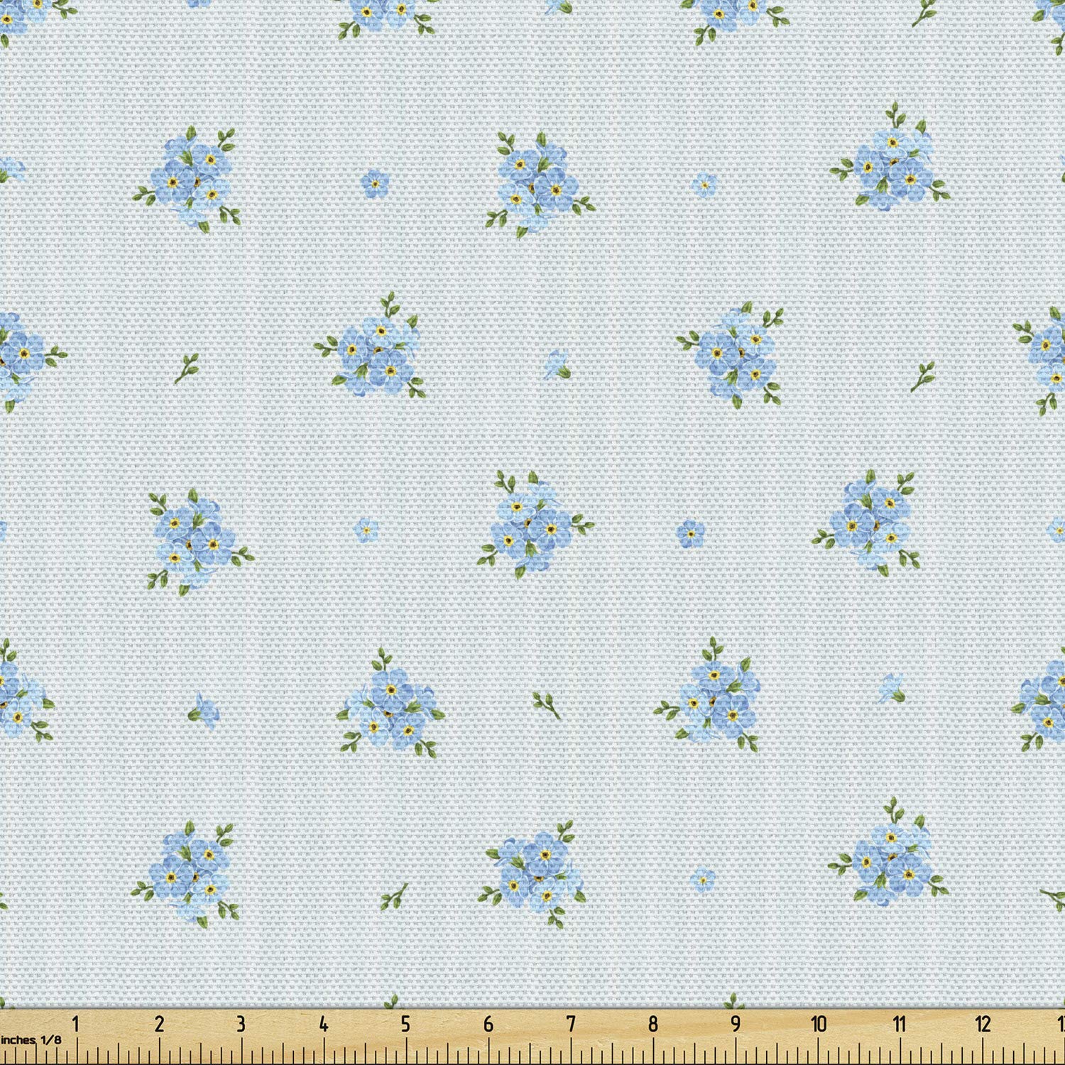 Ambesonne Pastel Fabric by The Yard - Forget Me Not Floral & Vertical Striped Pale Backdrop - 5 Yards Soft Blue Green Decorative Upholstery Fabric for DIY Home Decor, Curtains, Pillows & Spring Nature-Themed Crafts