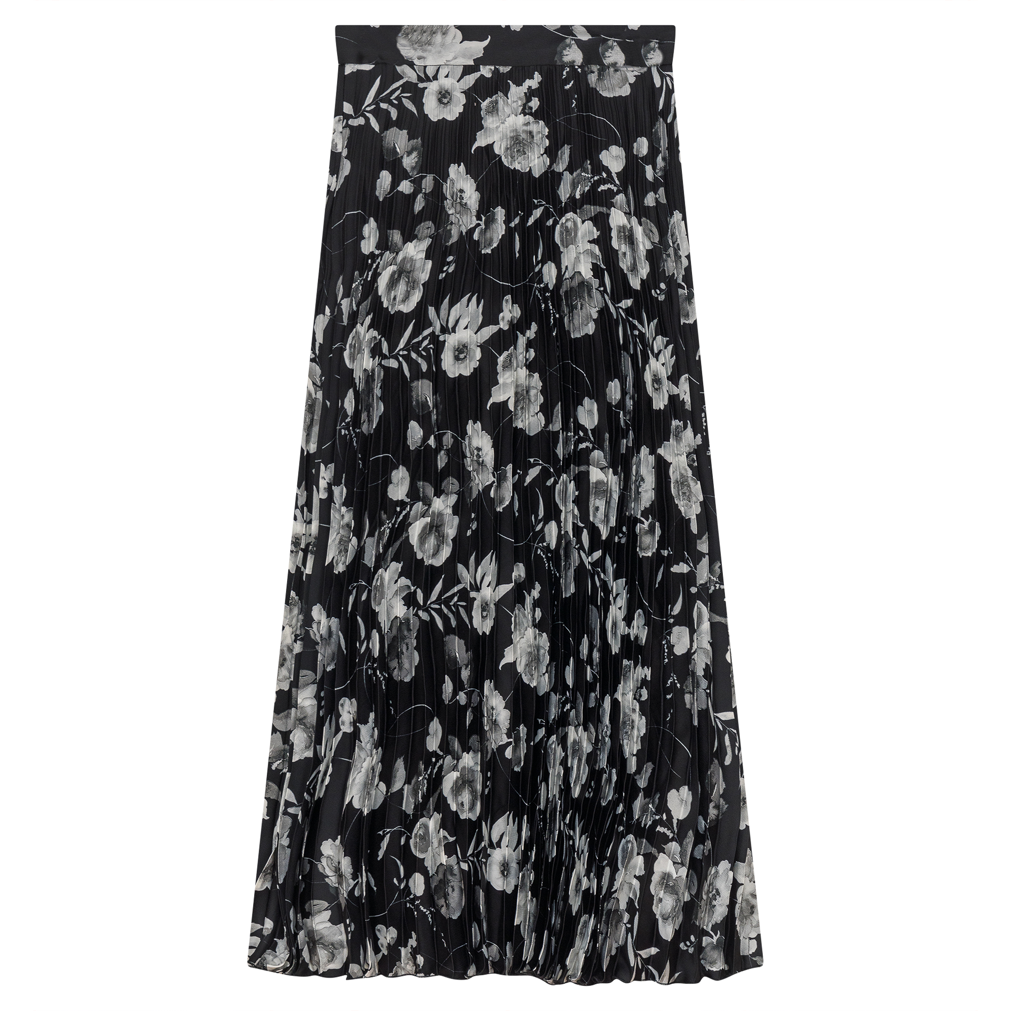 Printed Satin Accordion Pleated Midi Skirt - Women's Elegant High Waist Flowy Skirt for Party, Wedding & Office Wear