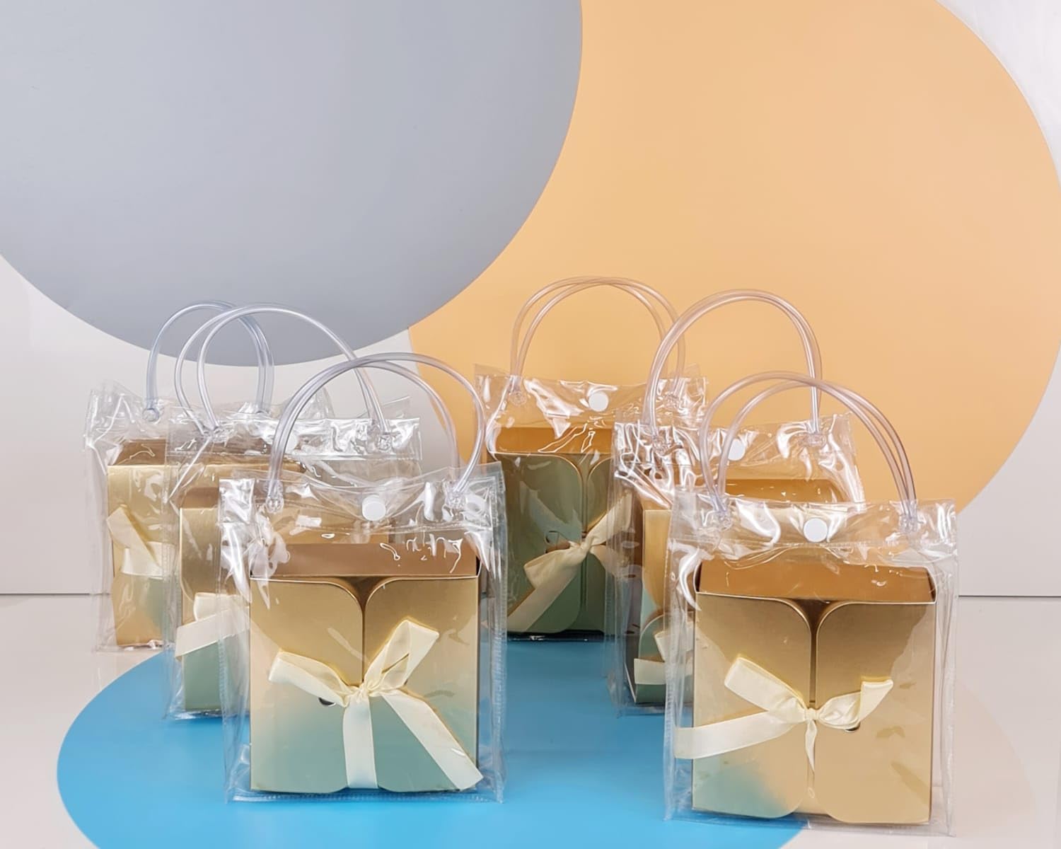 6-Piece Transparent Gift Bags with Golden Folding Boxes & Ribbons - Perfect for Wedding Favors, Birthday Party Favors, Valentine's Day Gifts, Chocolate & Dry Fruit Packaging (6 Bags + 6 Boxes) - Elegant Gift Wrapping Solution for Special Occasions