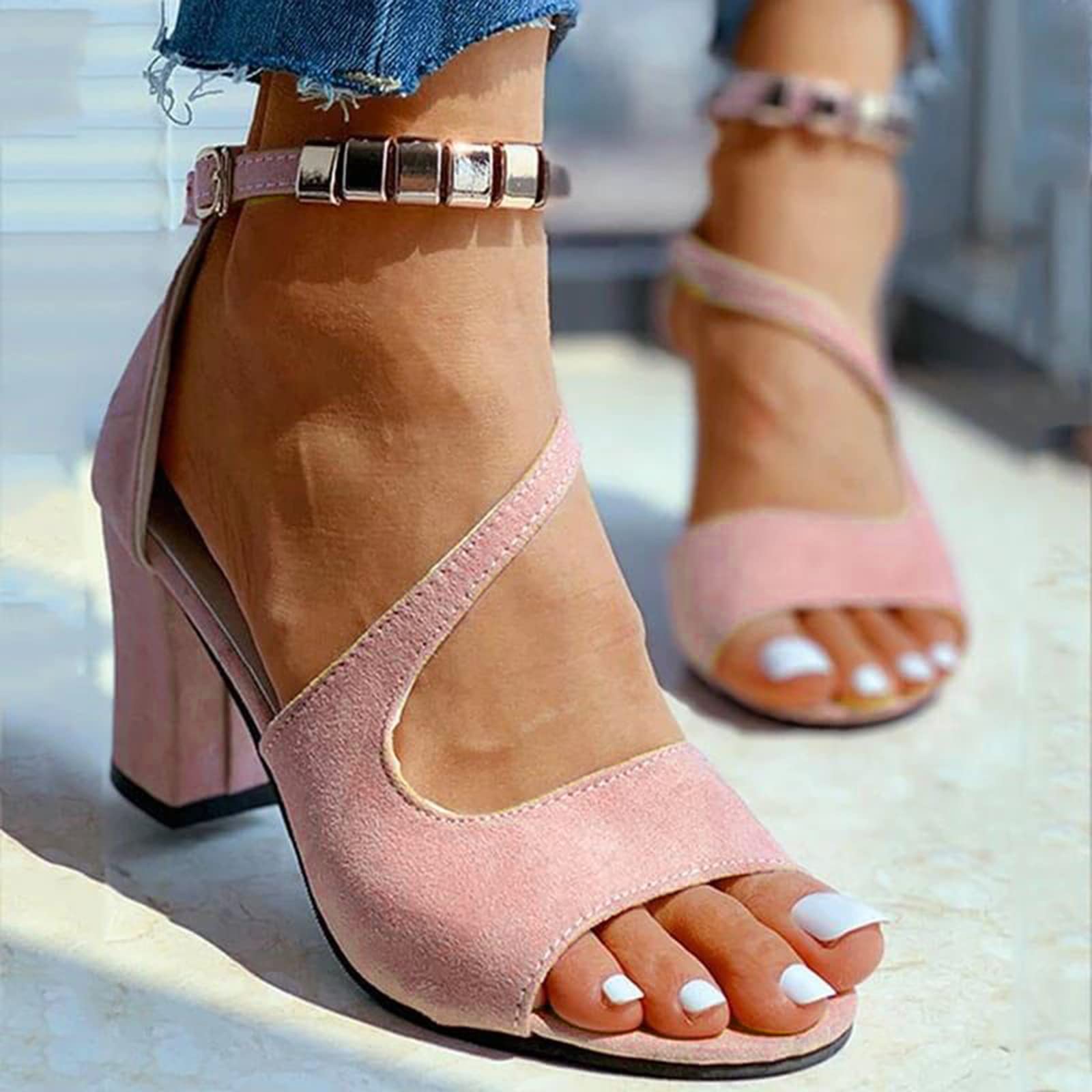 2022 Women's Leather High-Heeled Sandals with Glittering Gold - Fashion Summer Beach Casual Sandals for Women | Perfect for Parties, Weddings & Vacation Outfits