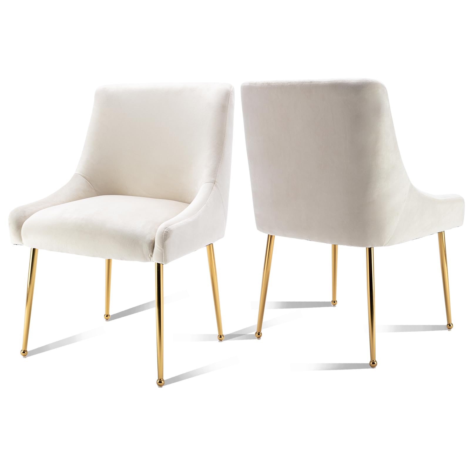 Premium Velvet Dining Chairs Set of 2 - Modern Upholstered Accent Chairs with Gold Metal Legs for Kitchen, Dining Room, Living Room & Bedroom - Soft Cream Velvet Fabric - Perfect for Entertaining, Family Meals & Home Decor